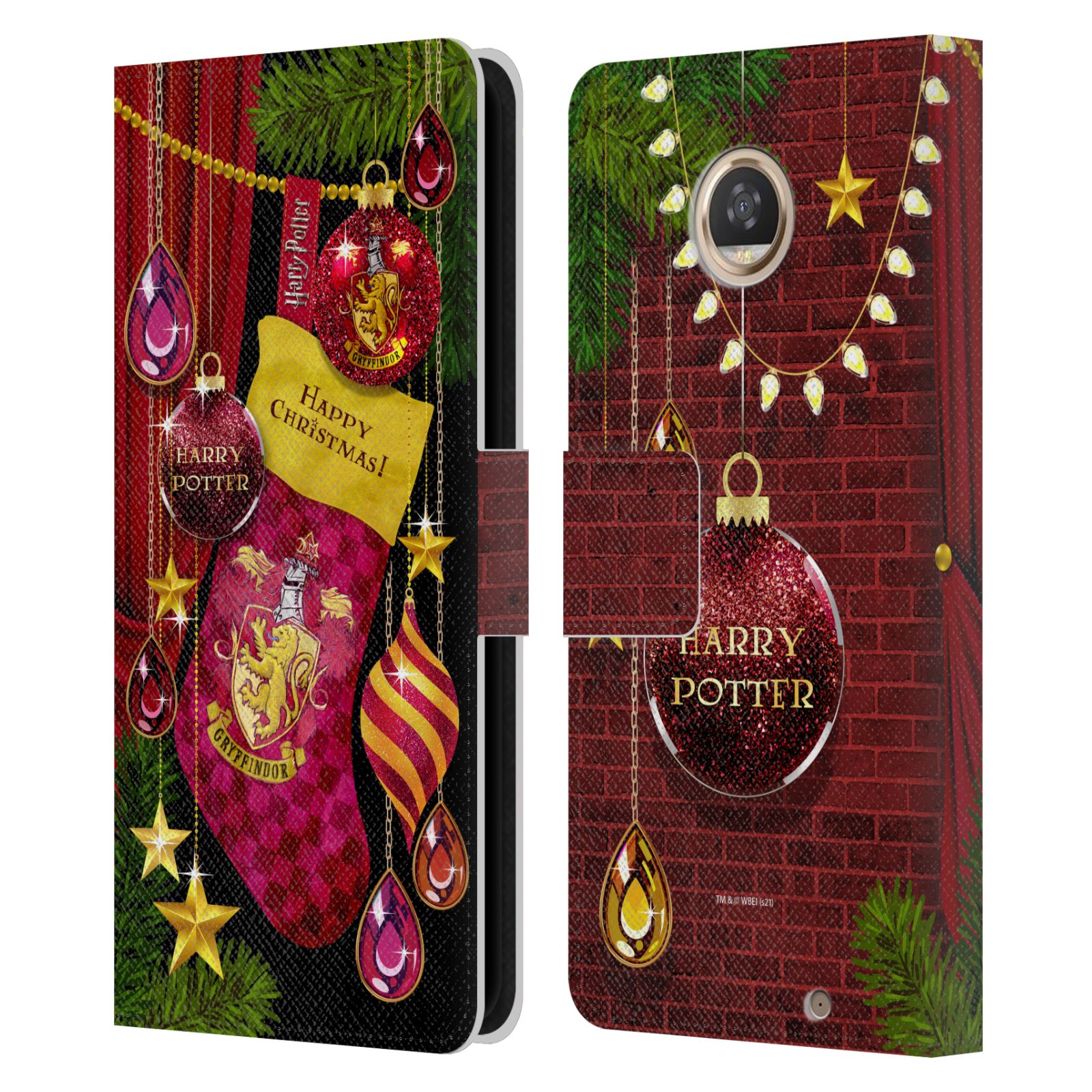 OFFICIAL HARRY POTTER CHRISTMAS ORNAMENTS LEATHER BOOK CASE FOR MOTOROLA PHONES - Picture 7 of 11
