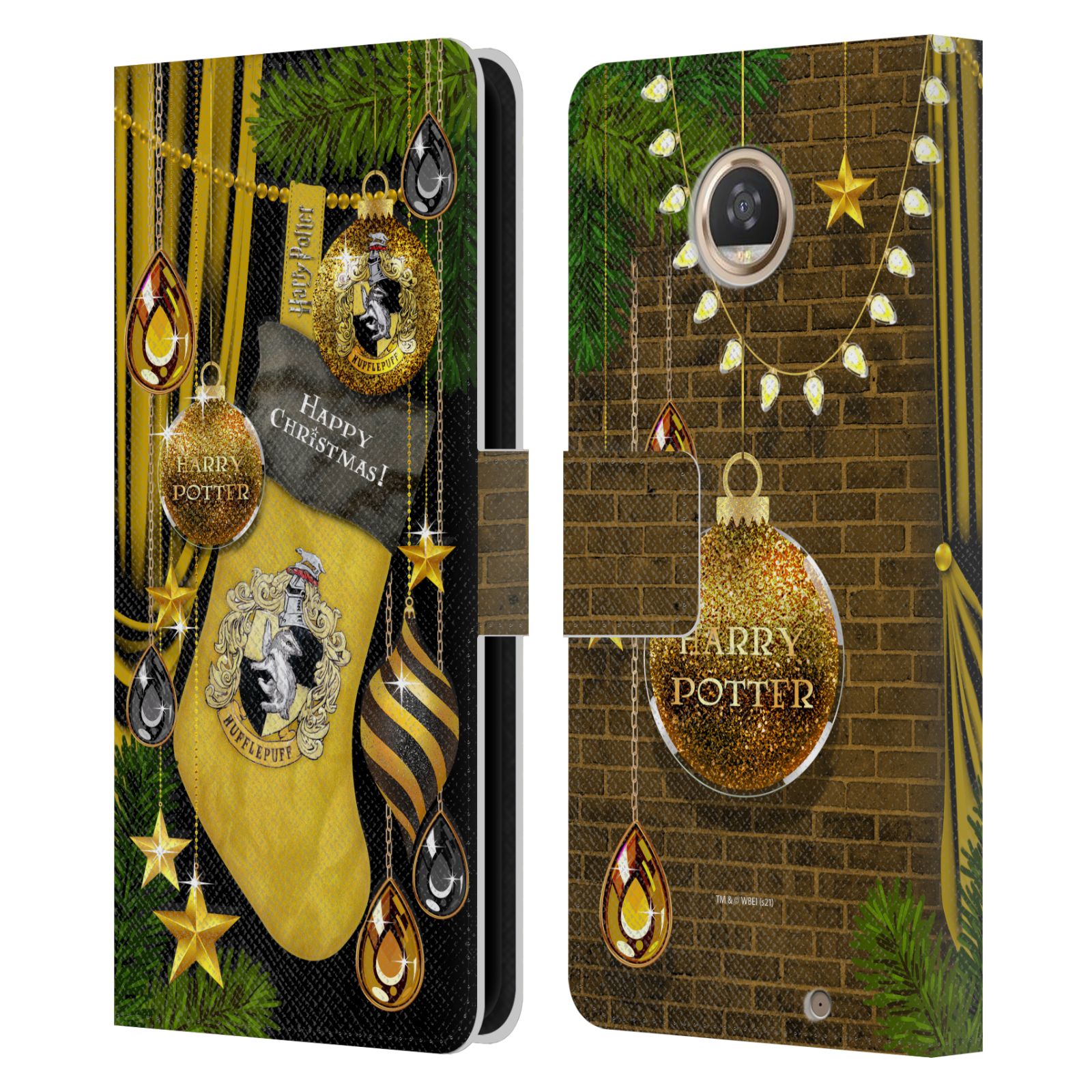 OFFICIAL HARRY POTTER CHRISTMAS ORNAMENTS LEATHER BOOK CASE FOR MOTOROLA PHONES - Picture 8 of 11
