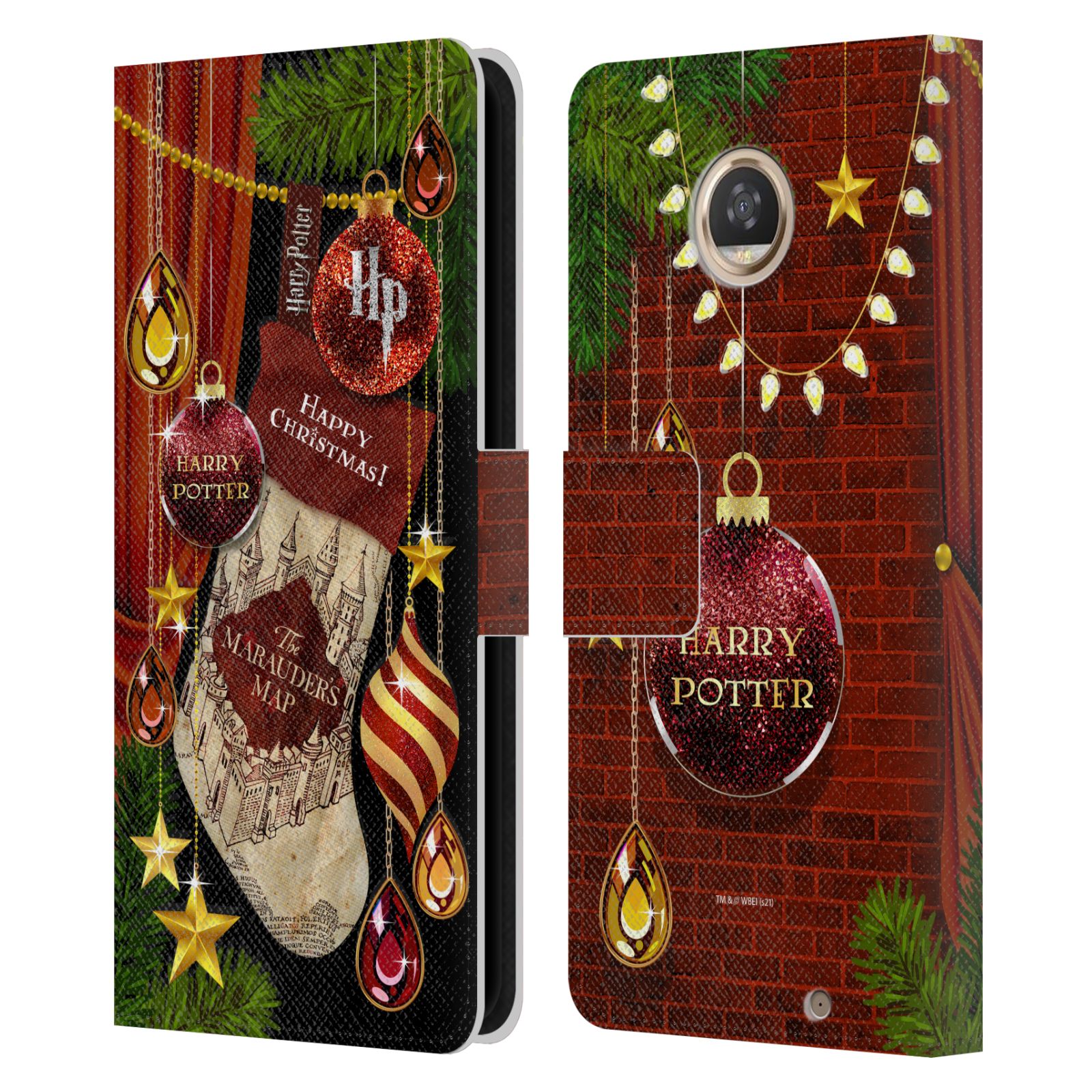 OFFICIAL HARRY POTTER CHRISTMAS ORNAMENTS LEATHER BOOK CASE FOR MOTOROLA PHONES - Picture 9 of 11