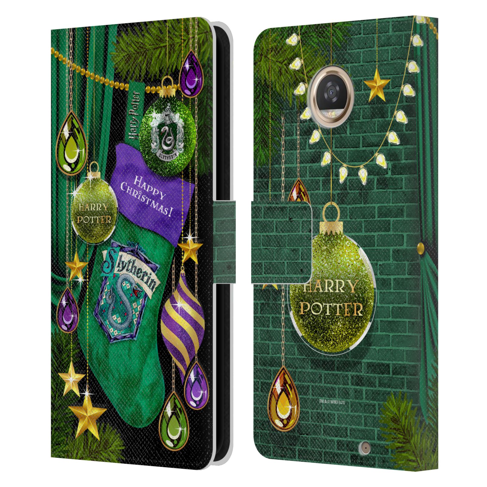 OFFICIAL HARRY POTTER CHRISTMAS ORNAMENTS LEATHER BOOK CASE FOR MOTOROLA PHONES - Picture 11 of 11