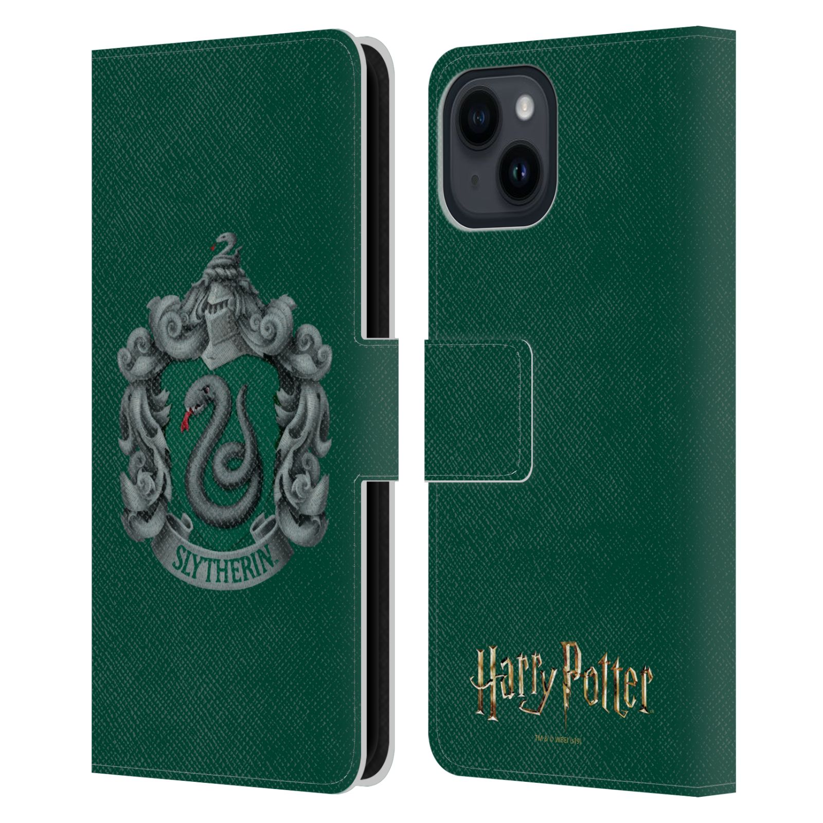 Slytherin Crest Leather Wallet Case for iPhone 15