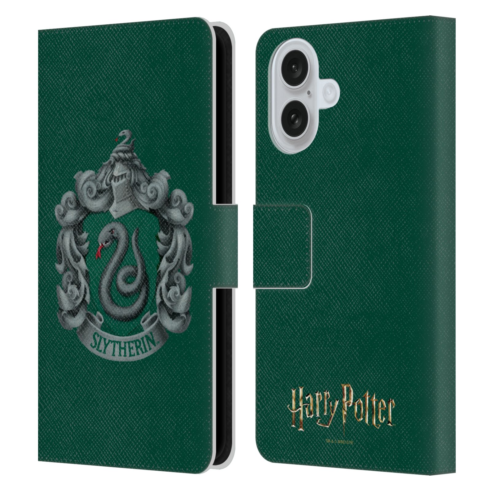 Slytherin Crest Leather Wallet Case for iPhone 16