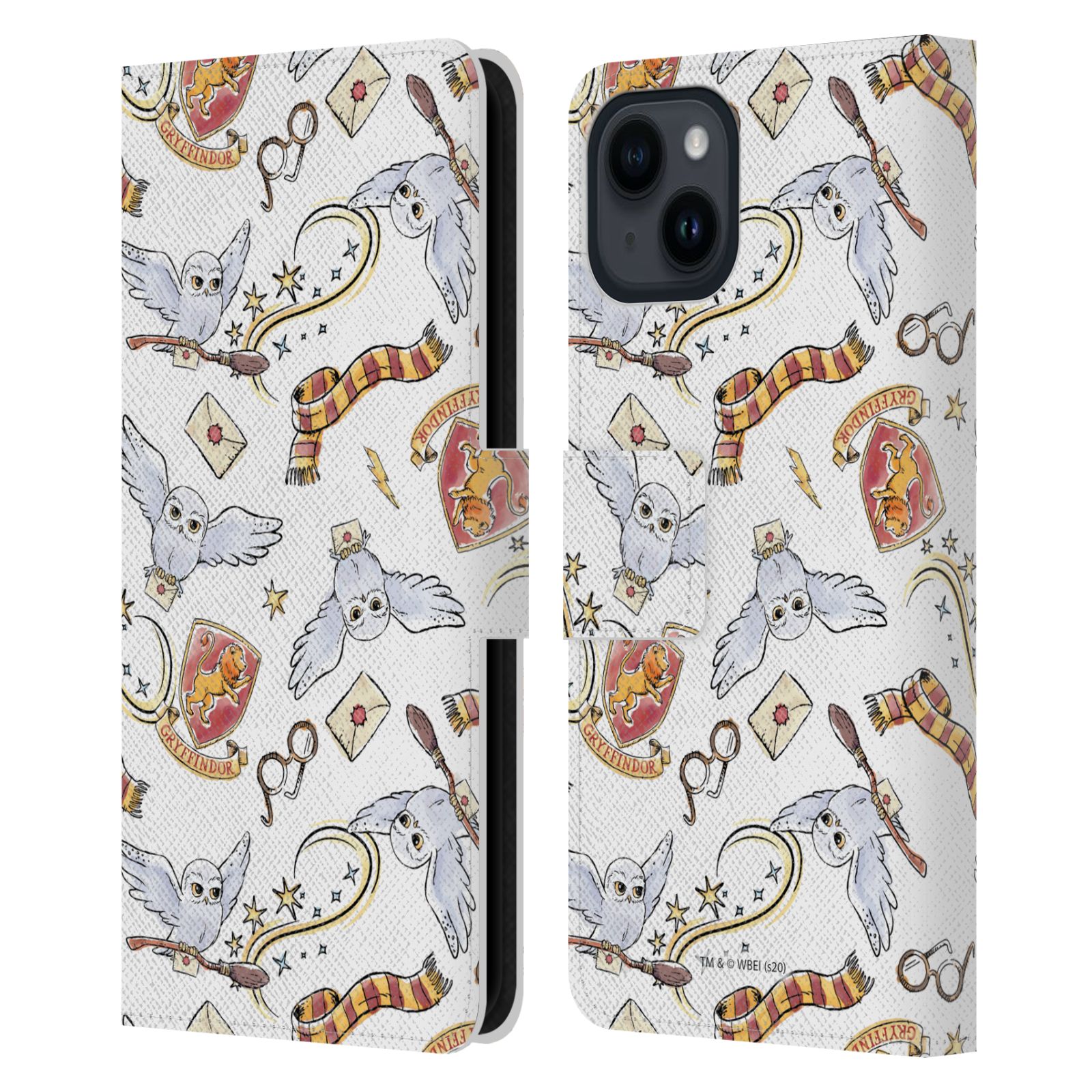 Hedwig Owl Pattern Leather Wallet Case for iPhone 15