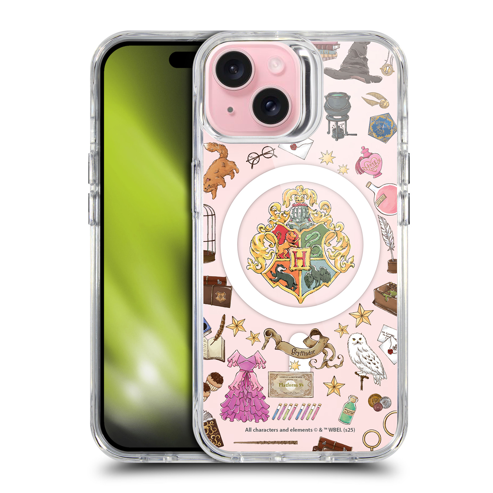 Hogwarts Pattern Clear MagSafe Case for iPhone 15