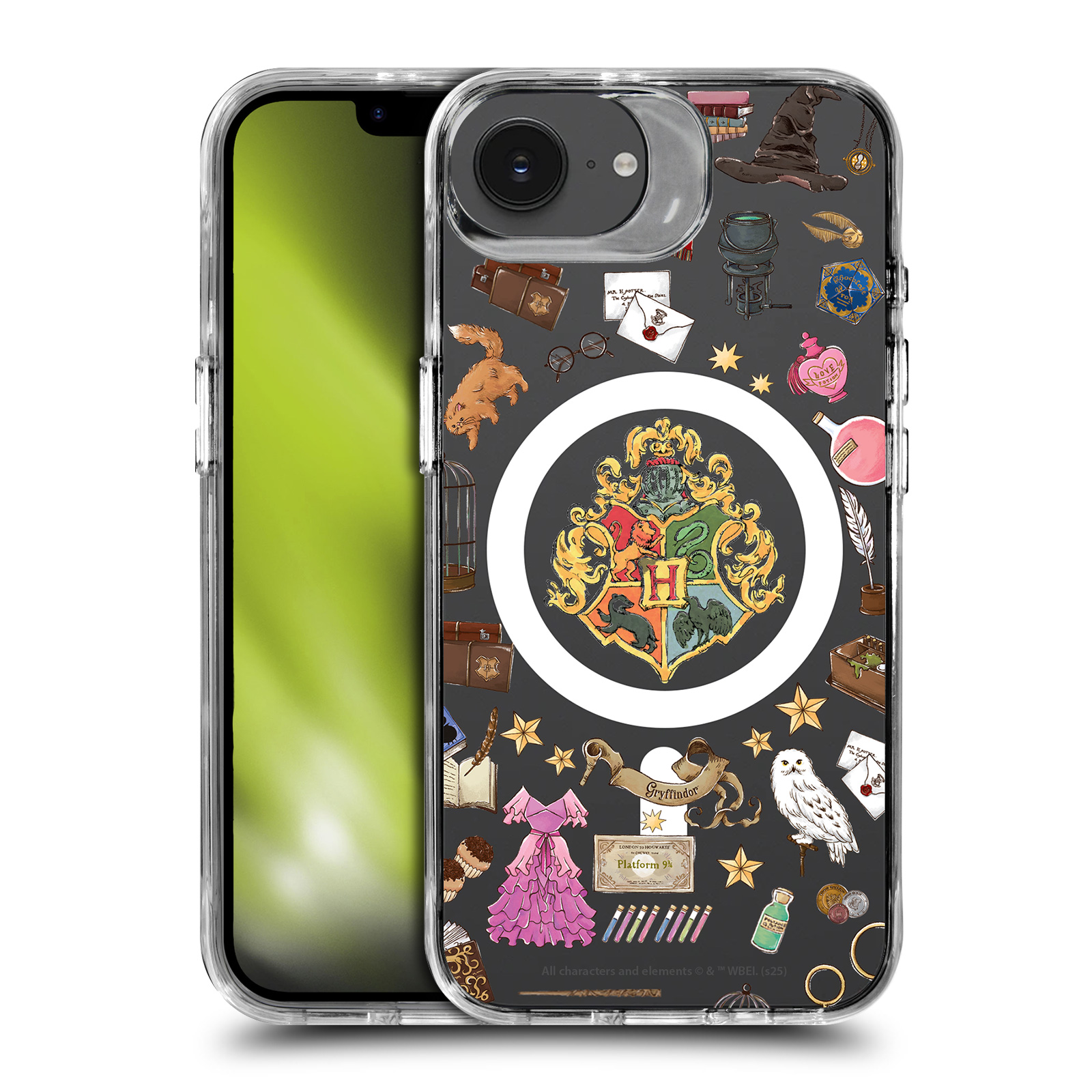 Hogwarts Pattern Clear MagSafe Case for iPhone SE (4th gen)