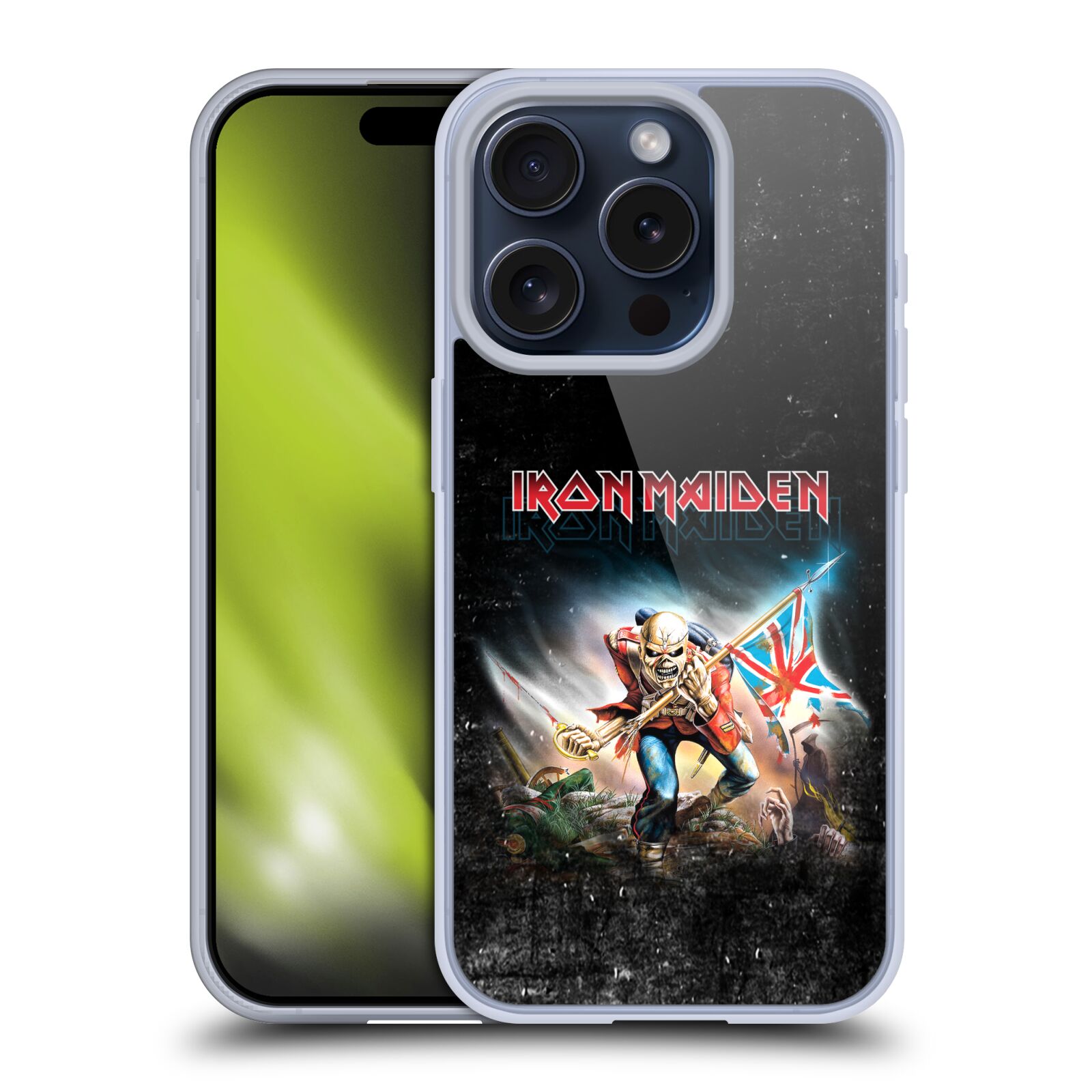 Silikonové lesklé pouzdro na mobil Apple iPhone 15 Pro - Head Case - Iron Maiden - Trooper 2016 (Silikonový lesklý kryt, obal, pouzdro na mobilní telefon Apple iPhone 15 Pro s motivem Iron Maiden - Trooper 2016)