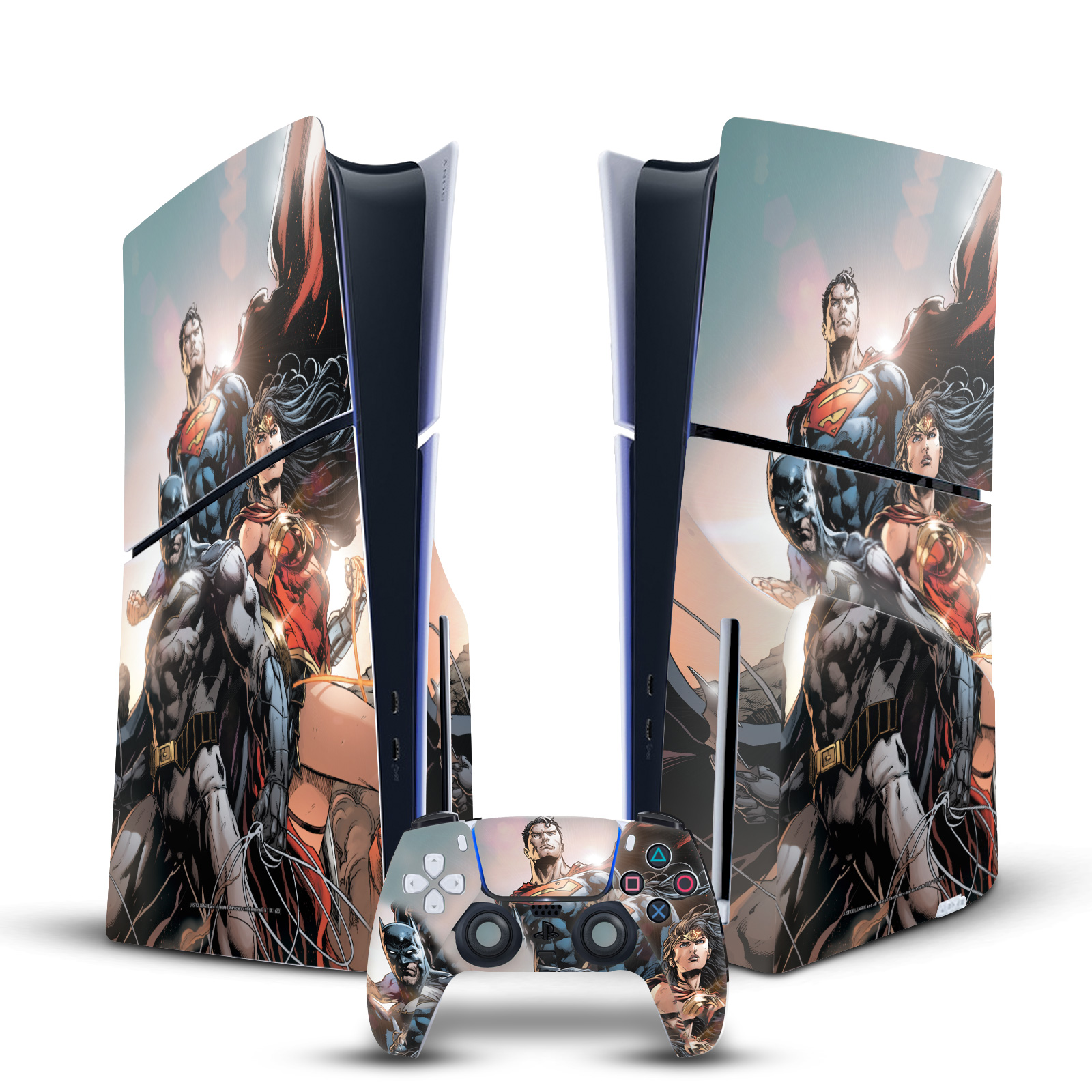 JUSTICE LEAGUE DC COMICS COMIC BOOK COVERS VINYL SKIN FOR PS5 SLIM DISC BUNDLE