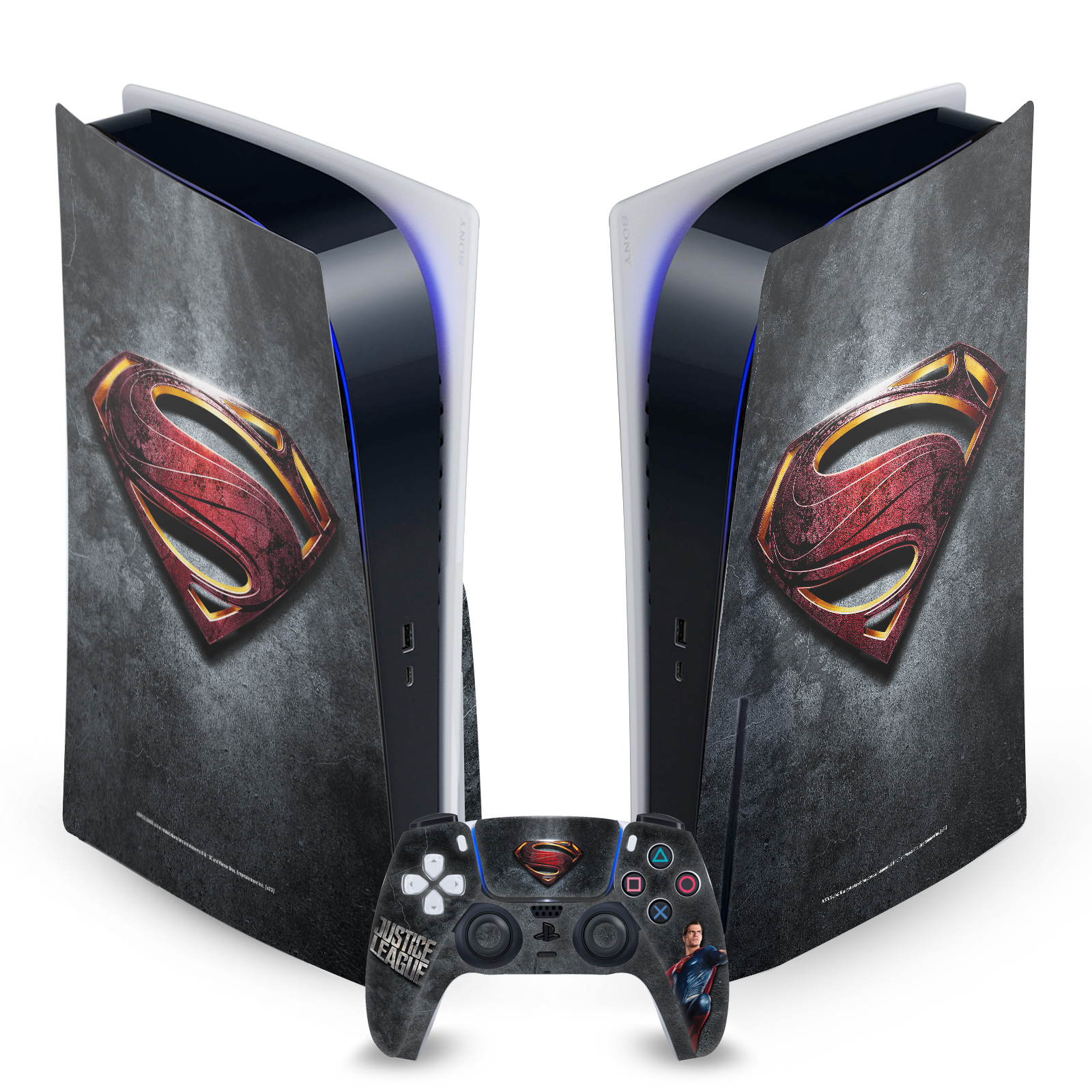 JUSTICE LEAGUE MOVIE LOGO AND CHARACTER ART SKIN SONY PS5 DISC EDITION BUNDLE