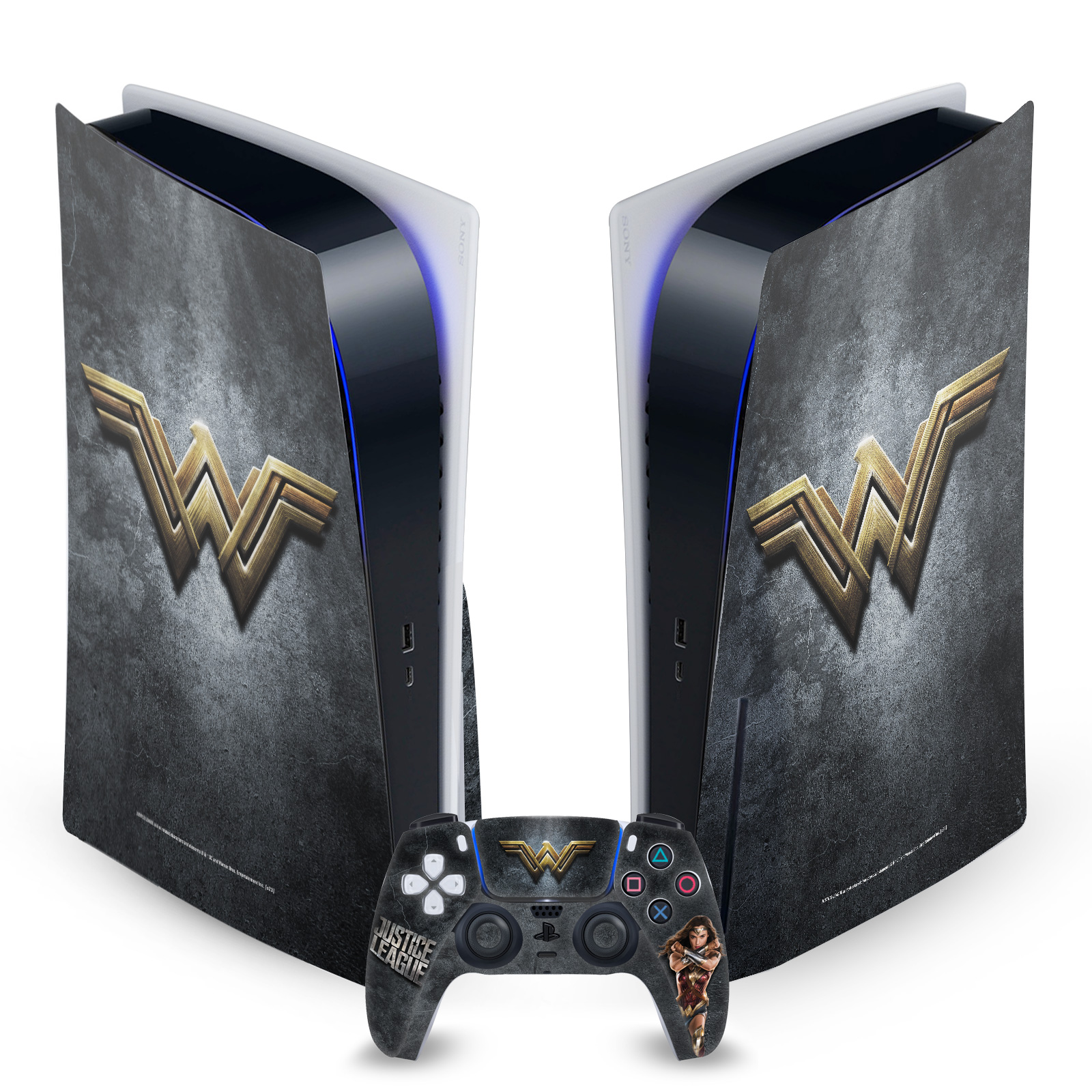 JUSTICE LEAGUE MOVIE LOGO AND CHARACTER ART SKIN SONY PS5 DISC EDITION BUNDLE