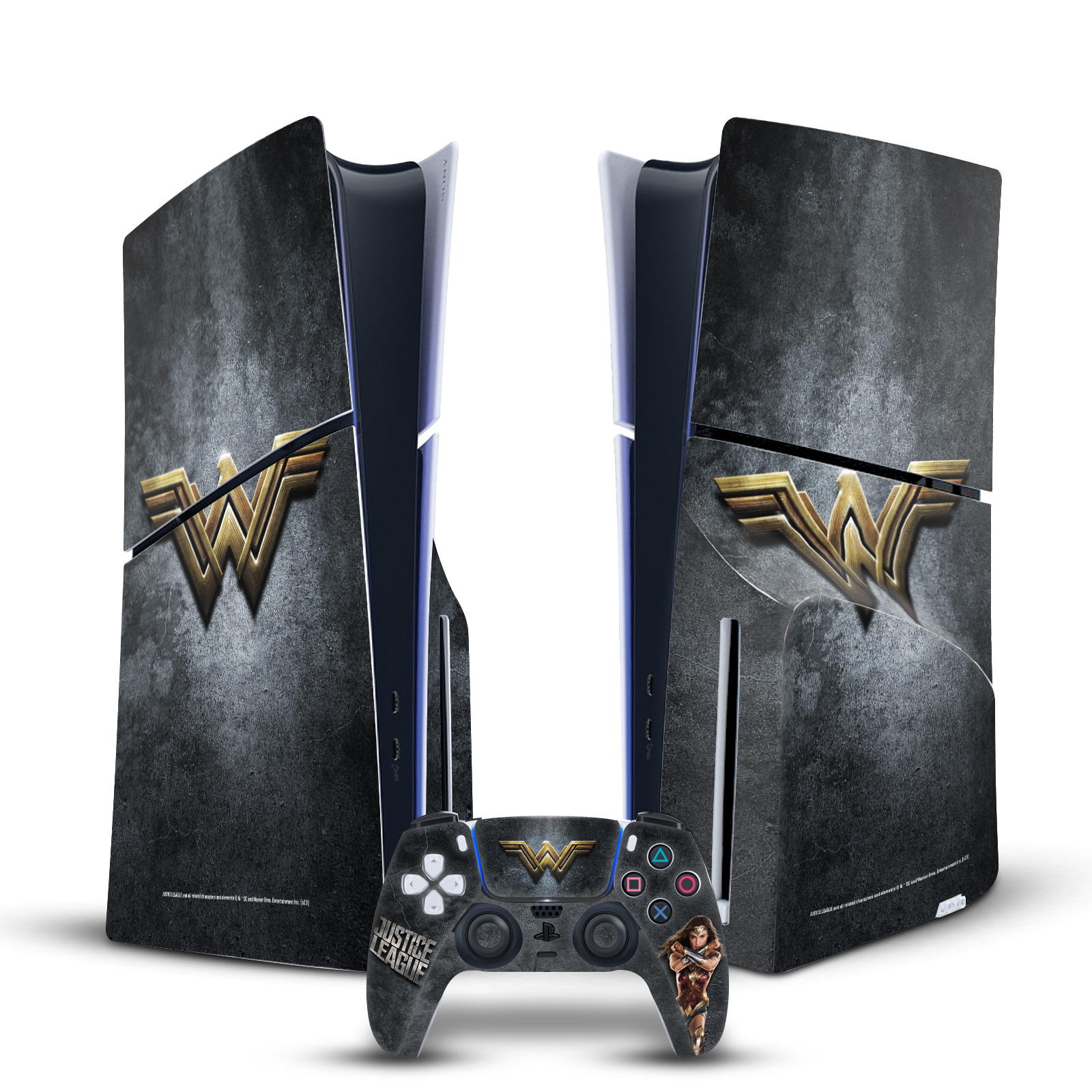 JUSTICE LEAGUE MOVIE LOGO AND CHARACTER ART VINYL SKIN FOR PS5 SLIM DISC BUNDLE