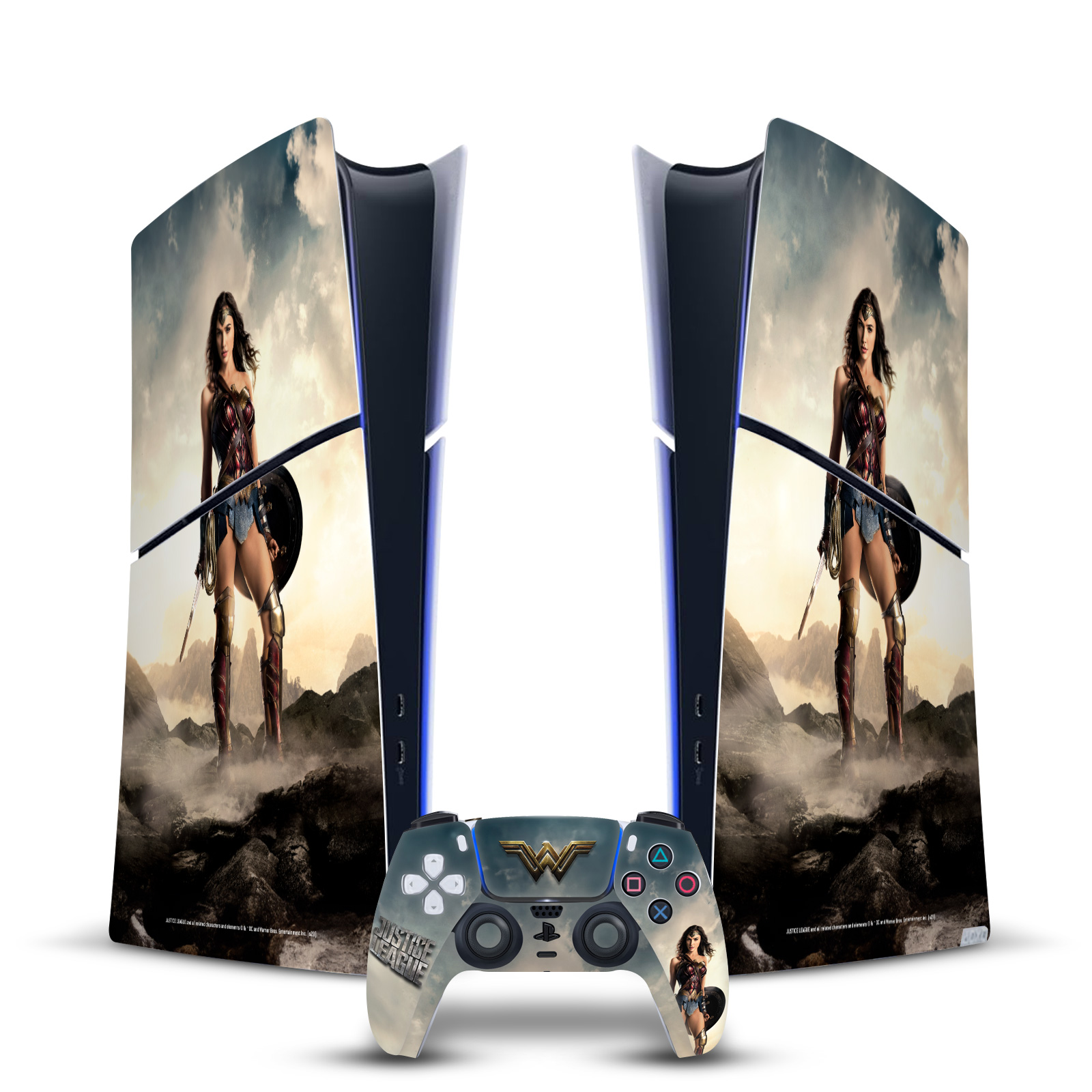 JUSTICE LEAGUE MOVIE LOGO ART SKIN PS5 SLIM DIGITAL EDITION CONSOLE & CONTROLLER