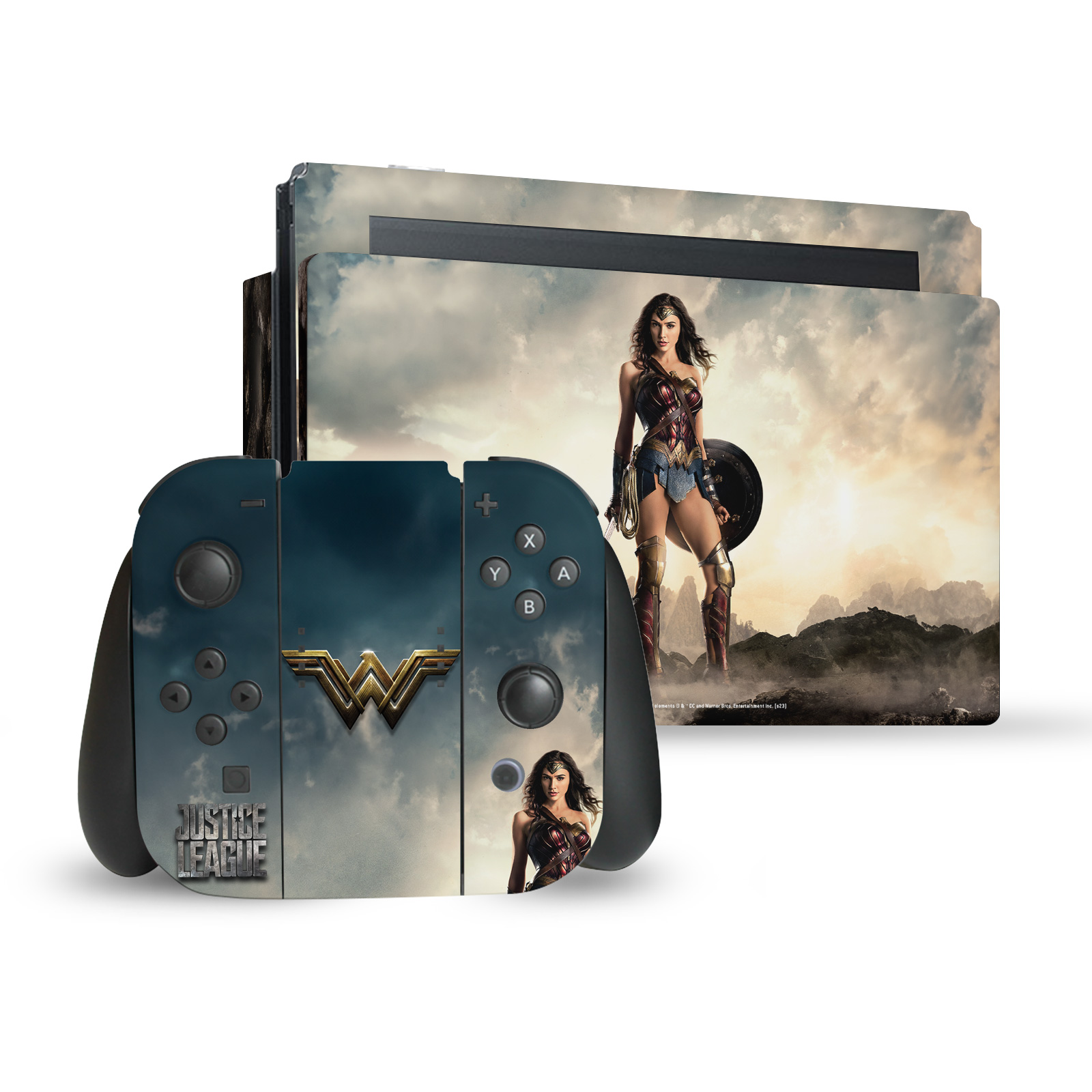 JUSTICE LEAGUE MOVIE LOGO AND CHARACTER ART VINYL SKIN NINTENDO SWITCH BUNDLE