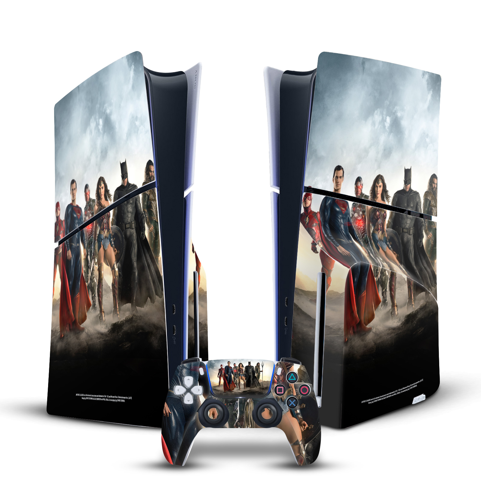 ZACK SNYDER'S JUSTICE LEAGUE CHARACTER ART VINYL SKIN FOR PS5 SLIM DISC BUNDLE