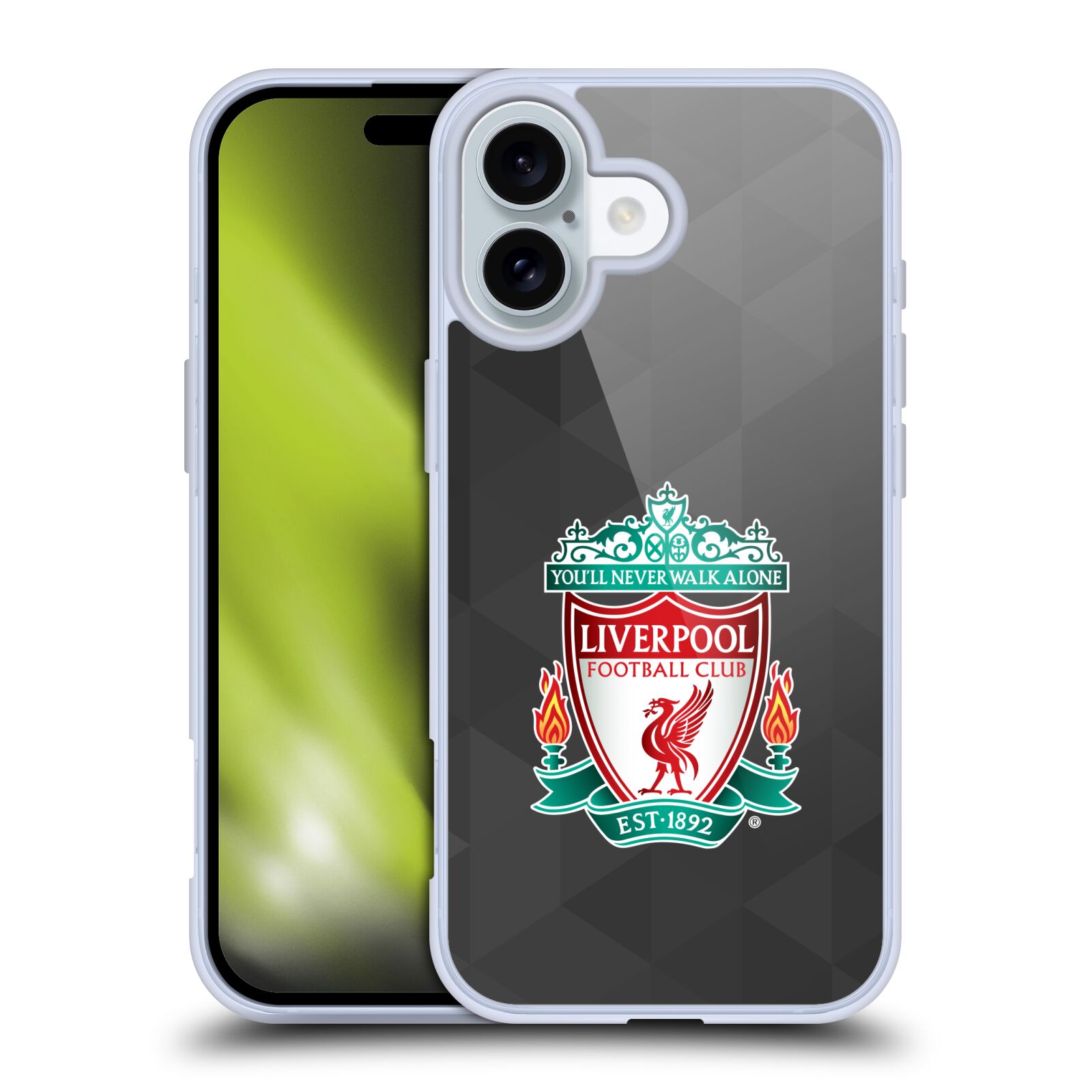 Silikonové lesklé pouzdro Apple iPhone 16 - Head Case - ZNAK LIVERPOOL FC OFFICIAL GEOMETRIC BLACK (Lesklý silikonový kryt, obal, pouzdro na mobilní telefon Apple iPhone 16 s motivem ZNAK LIVERPOOL FC OFFICIAL GEOMETRIC BLACK)