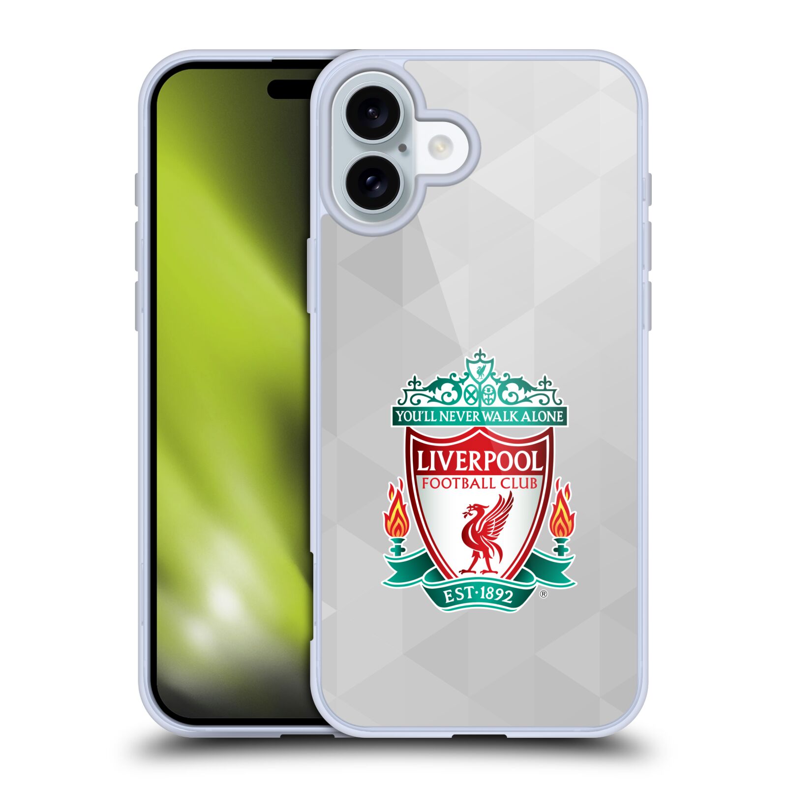 Silikonové lesklé pouzdro Apple iPhone 16 Plus - Head Case - ZNAK LIVERPOOL FC OFFICIAL GEOMETRIC WHITE (Lesklý silikonový kryt, obal, pouzdro na mobilní telefon Apple iPhone 16 Plus s motivem ZNAK LIVERPOOL FC OFFICIAL GEOMETRIC WHITE)