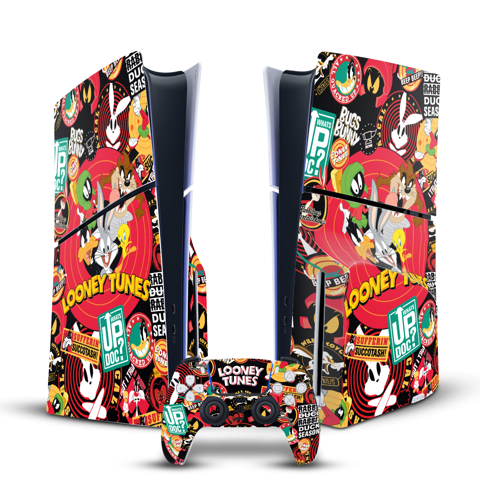 LOONEY TUNES GRAPHICS AND CHARACTERS VINYL SKIN FOR SONY PS5 SLIM DISC BUNDLE