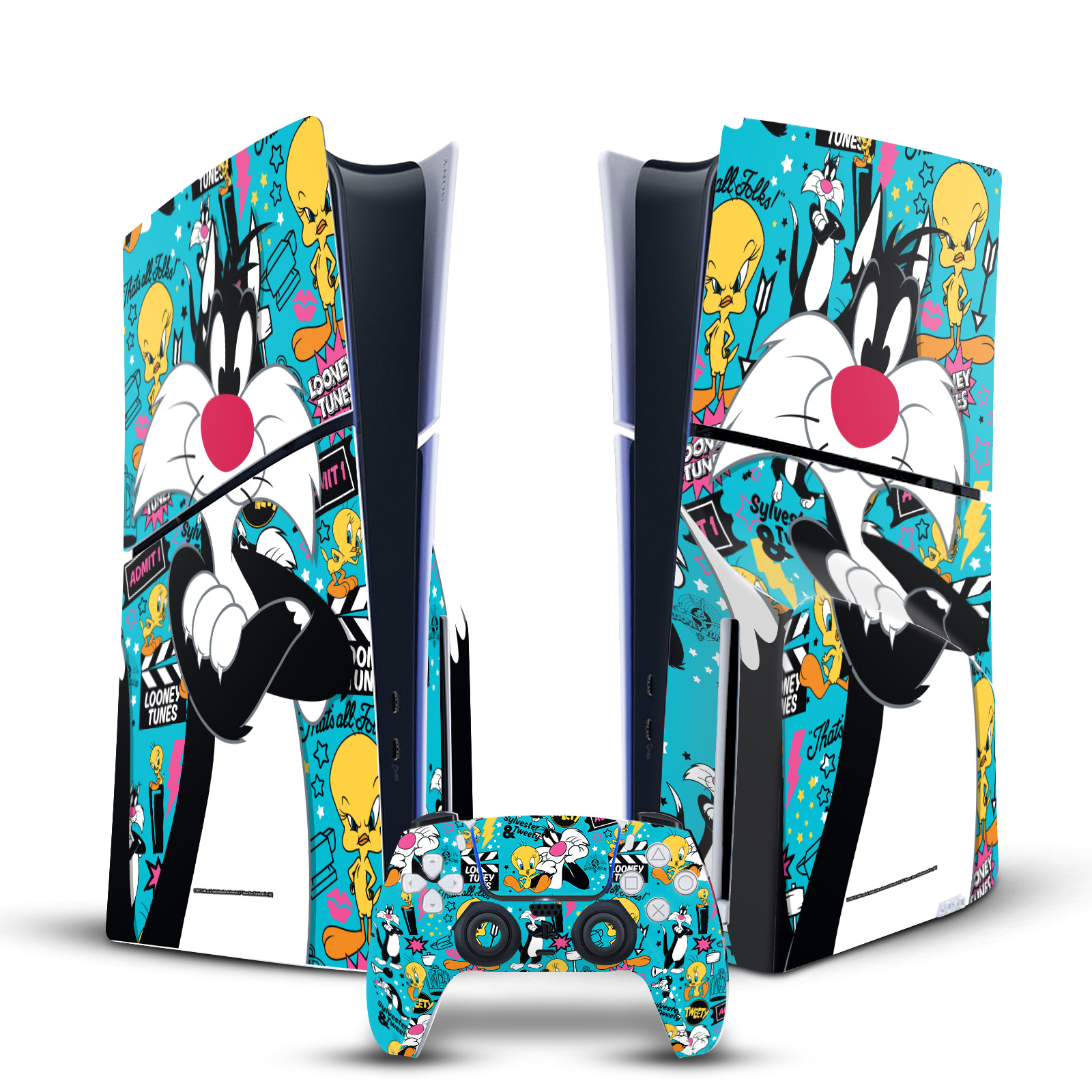 LOONEY TUNES GRAPHICS AND CHARACTERS VINYL SKIN FOR SONY PS5 SLIM DISC BUNDLE