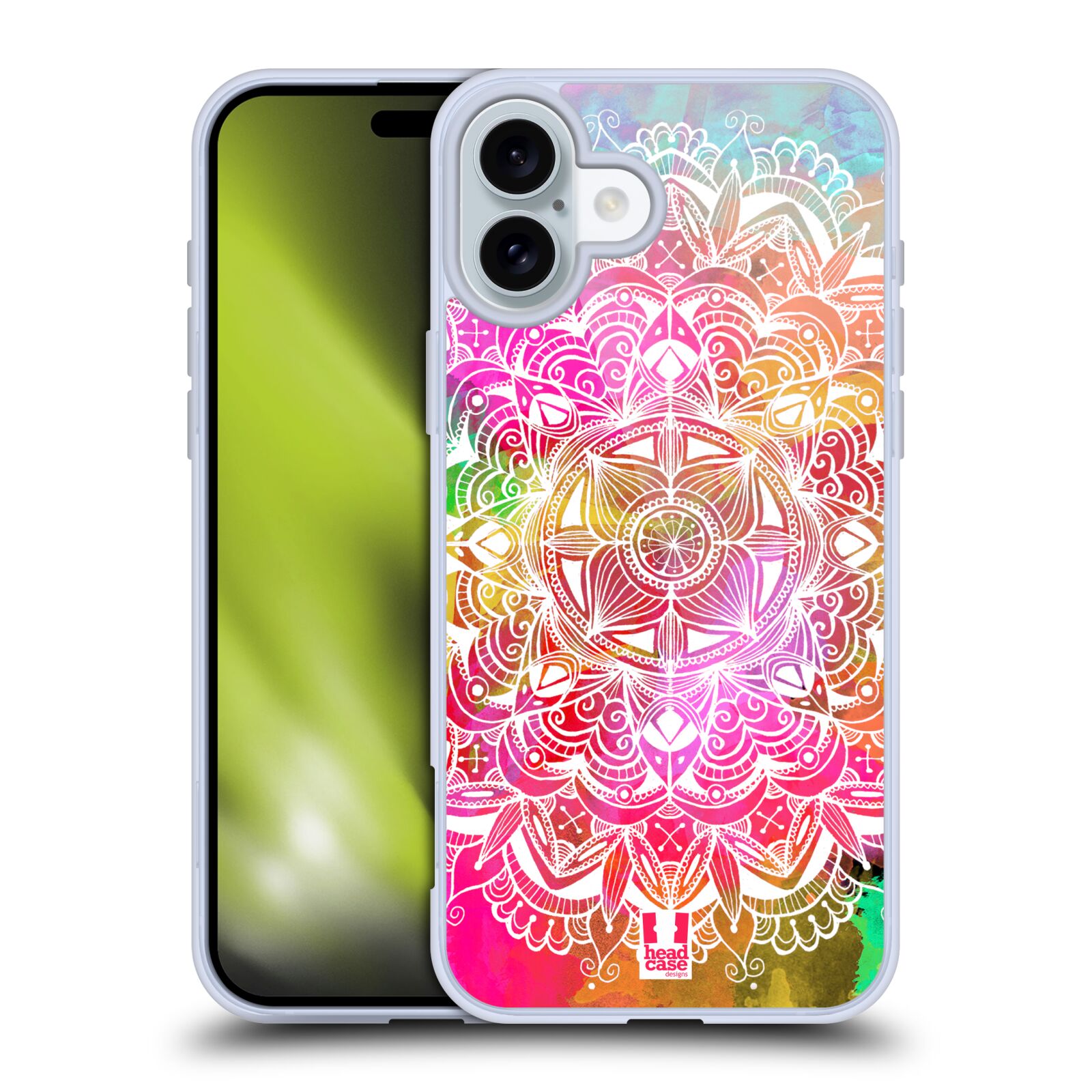 Silikonové lesklé pouzdro Apple iPhone 16 Plus - Head Case - Mandala Doodle Watercolour (Lesklý silikonový kryt, obal, pouzdro na mobilní telefon Apple iPhone 16 Plus s motivem Mandala Doodle Watercolour)