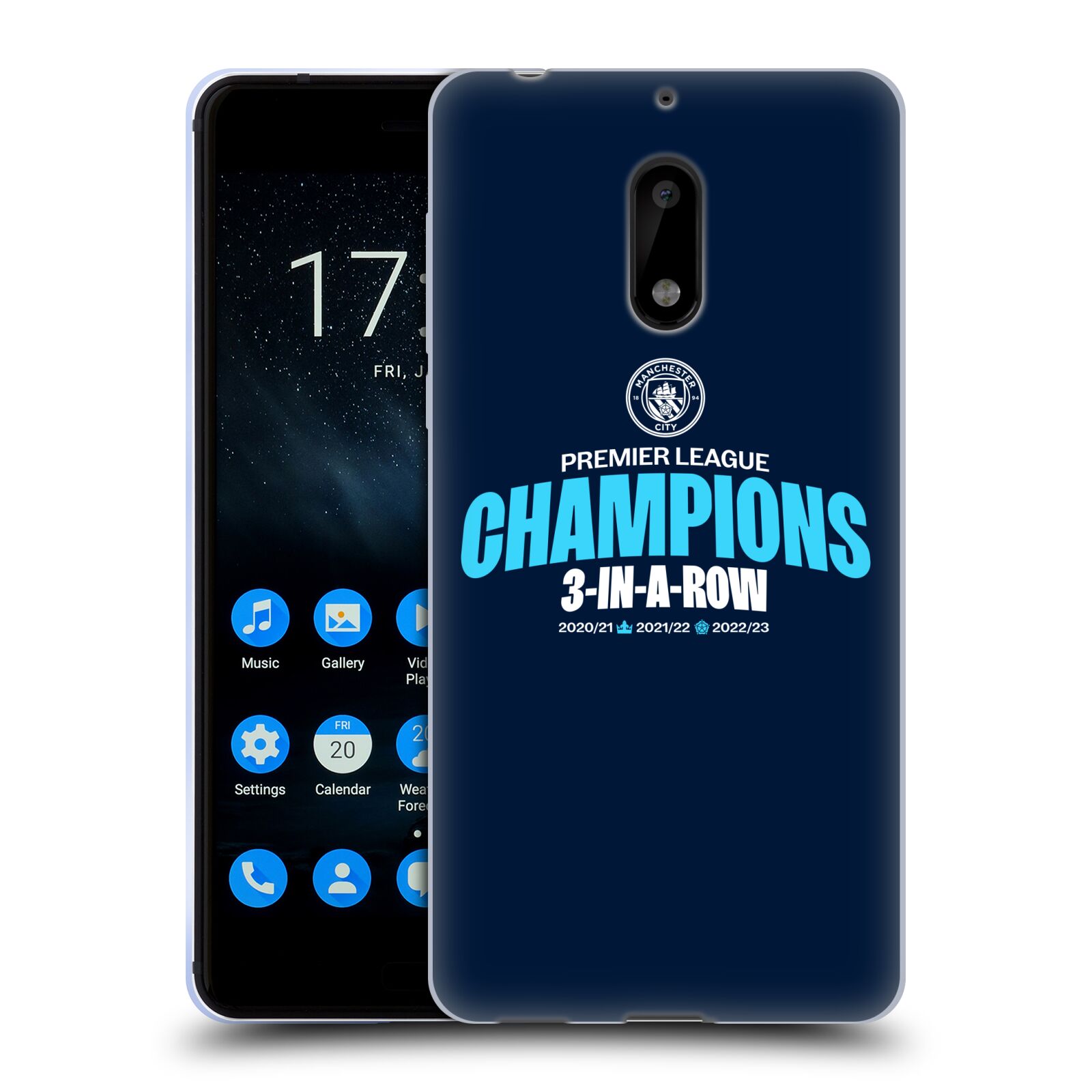 CUSTODIA GEL UFFICIALE MANCHESTER CITY MAN CITY FC 2023 CHAMPIONS PER TELEFONI NOKIA 1 - Foto 8 di 10