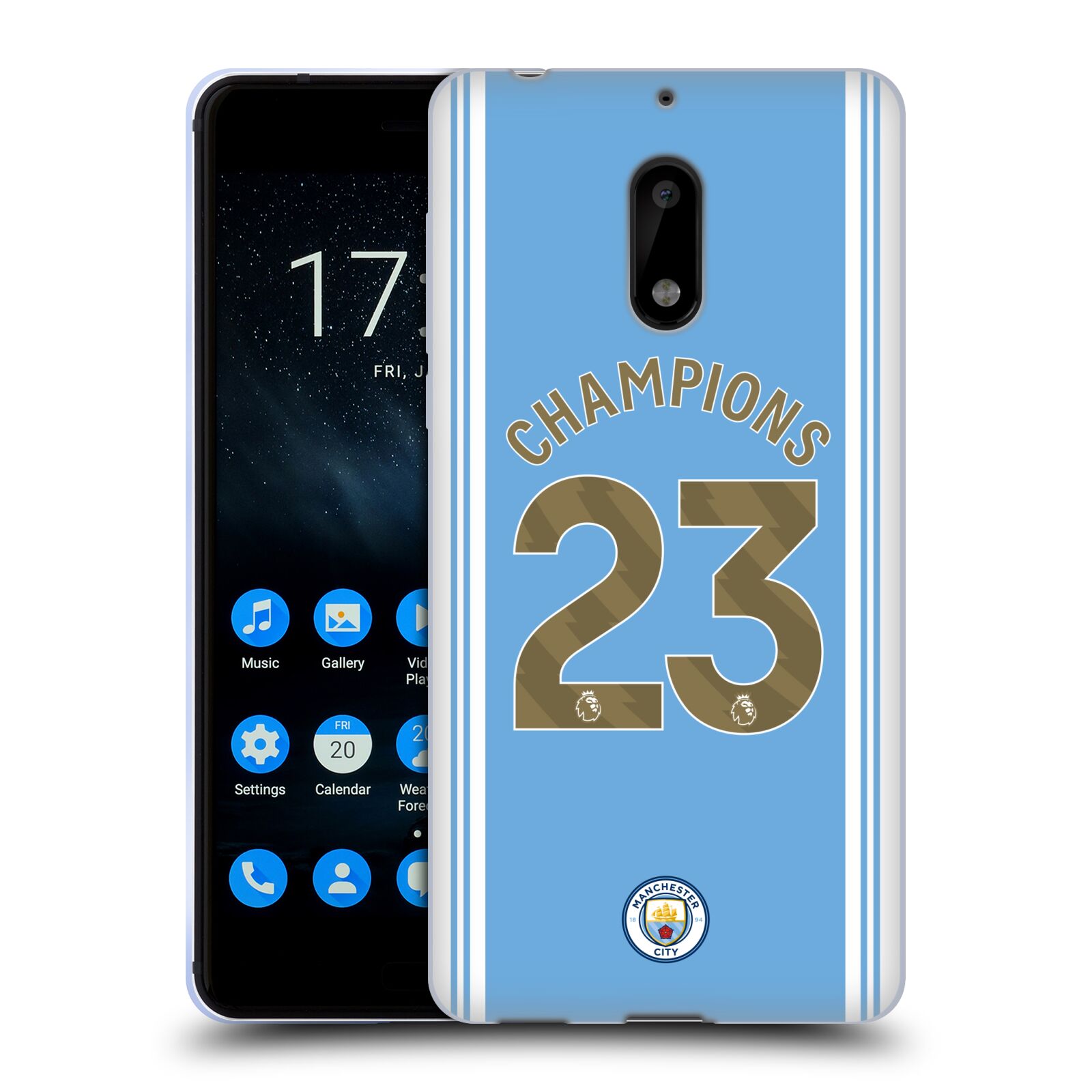 CUSTODIA GEL UFFICIALE MANCHESTER CITY MAN CITY FC 2023 CHAMPIONS PER TELEFONI NOKIA 1 - Foto 9 di 10