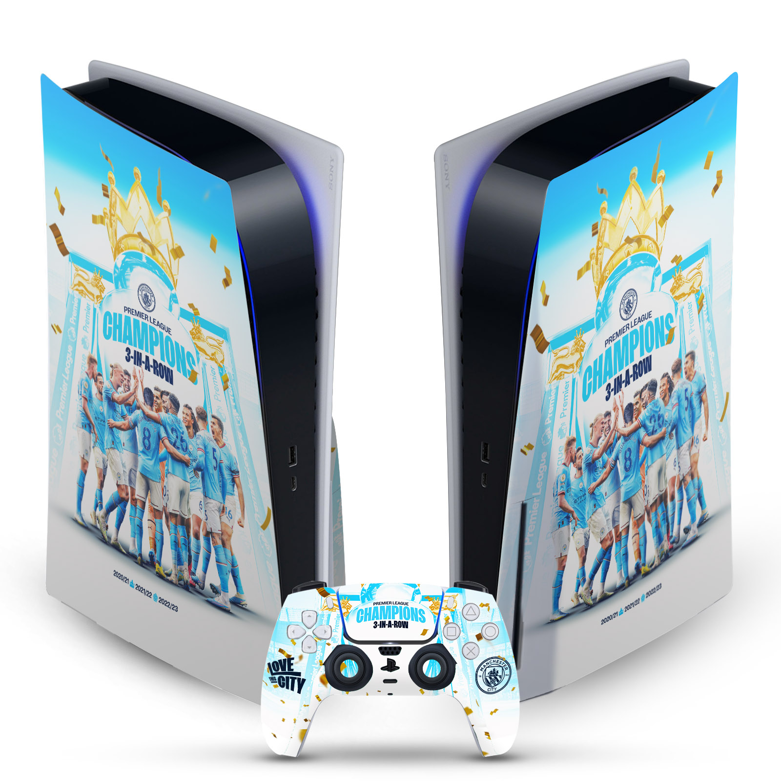 MAN CITY FC 2023 CHAMPIONS VINYL SKIN DECAL FOR SONY PS5 DISC EDITION BUNDLE