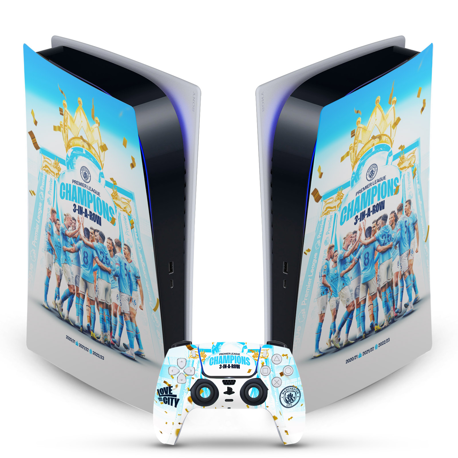 MAN CITY FC 2023 CHAMPIONS VINYL SKIN DECAL FOR SONY PS5 DIGITAL EDITION BUNDLE