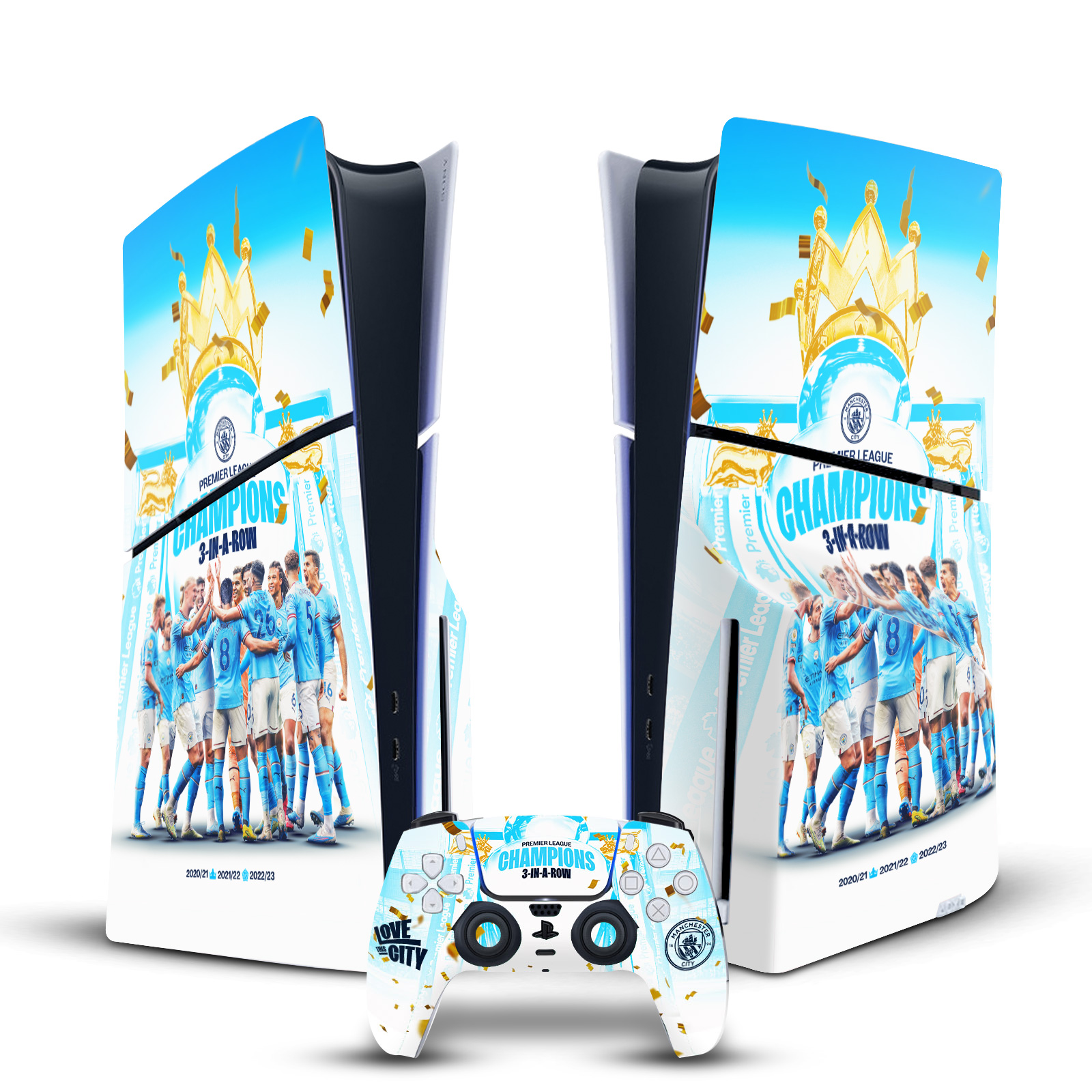 MAN CITY FC 2023 CHAMPIONS VINYL SKIN DECAL FOR PS5 SLIM DISC EDITION BUNDLE