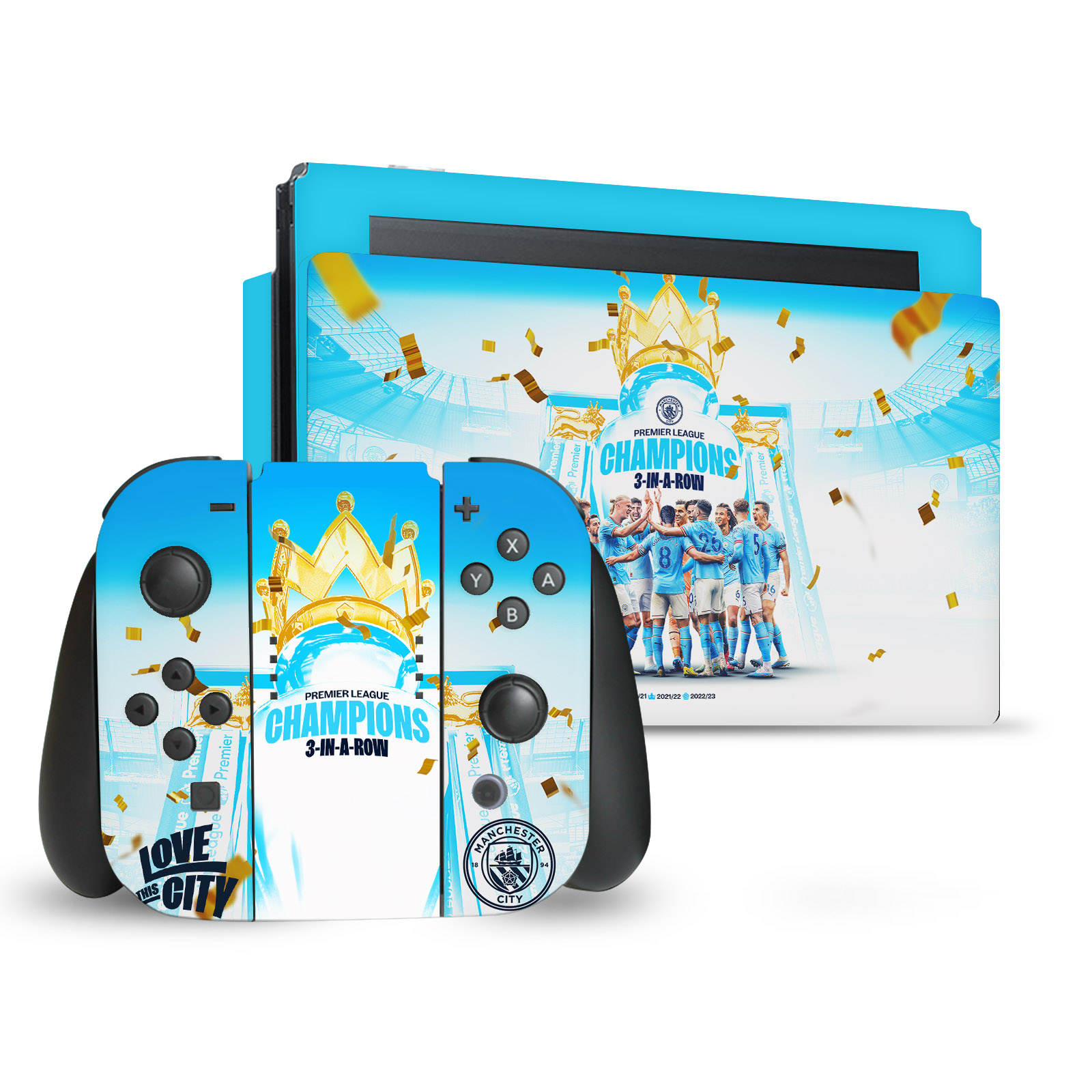 MANCHESTER CITY MAN CITY FC 2023 CHAMPIONS VINYL SKIN FOR NINTENDO SWITCH BUNDLE