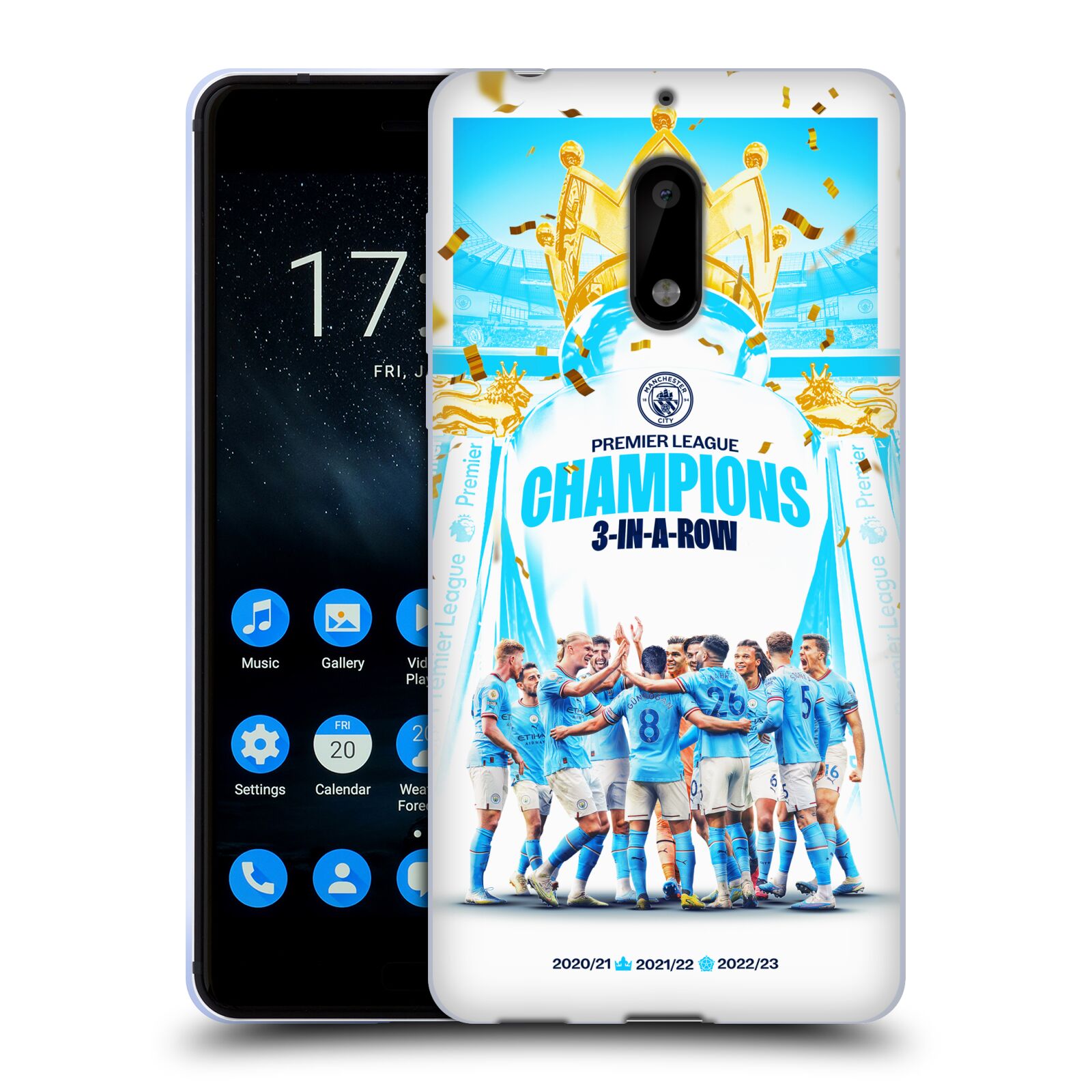CUSTODIA GEL UFFICIALE MANCHESTER CITY MAN CITY FC 2023 CHAMPIONS PER TELEFONI NOKIA 1 - Foto 10 di 10