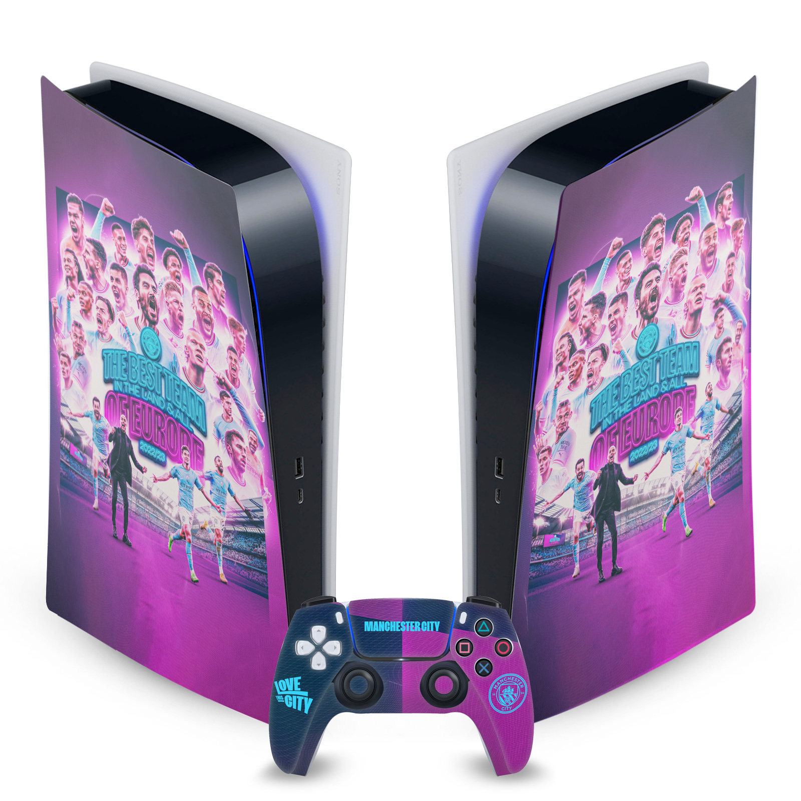 MAN CITY FC 2023 CHAMPIONS OF EUROPE VINYL SKIN SONY PS5 DIGITAL EDITION BUNDLE