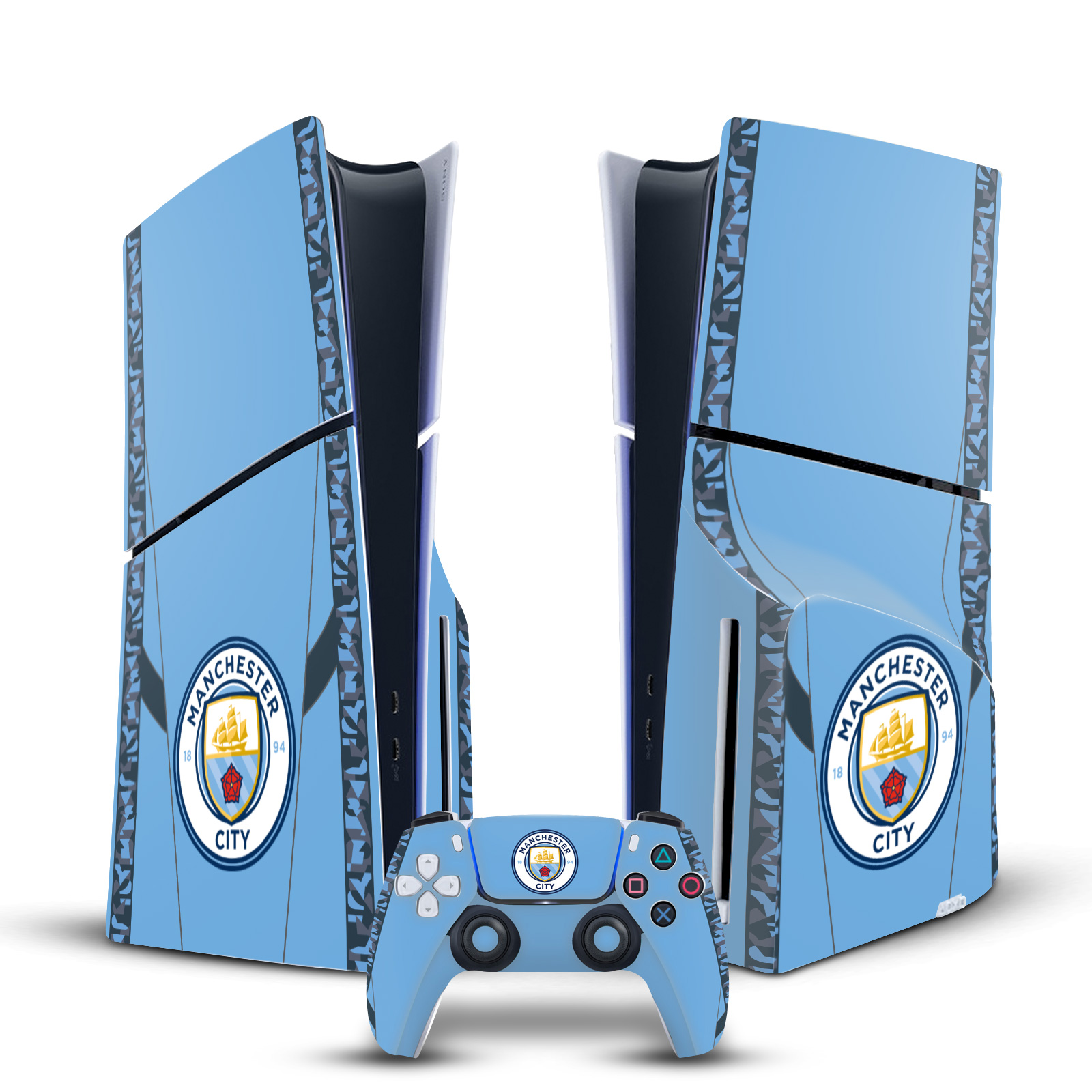 MAN CITY FC 2024 CHAMPIONS VINYL SKIN FOR SONY PS5 SLIM DISC EDITION BUNDLE