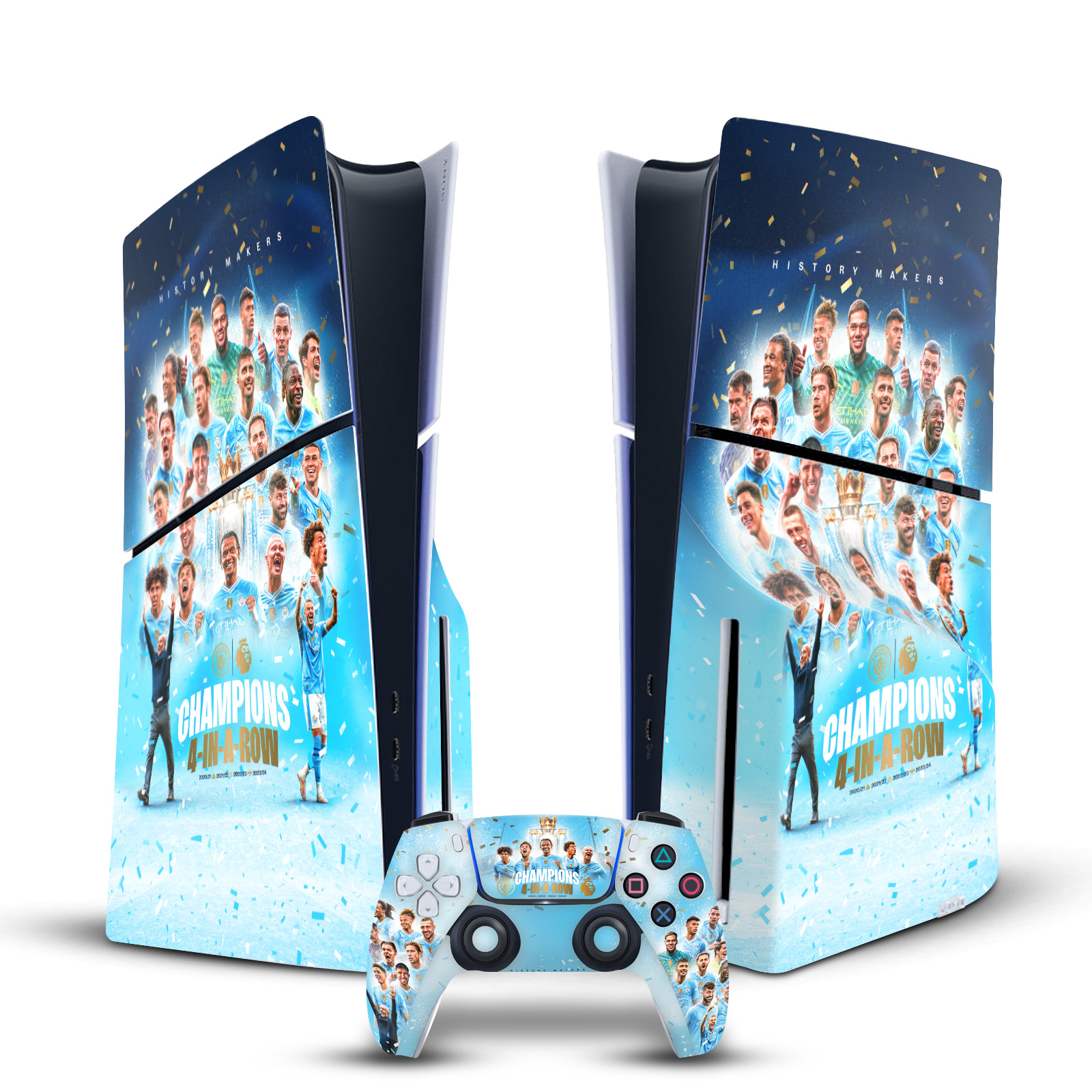 MAN CITY FC 2024 CHAMPIONS VINYL SKIN FOR SONY PS5 SLIM DISC EDITION BUNDLE