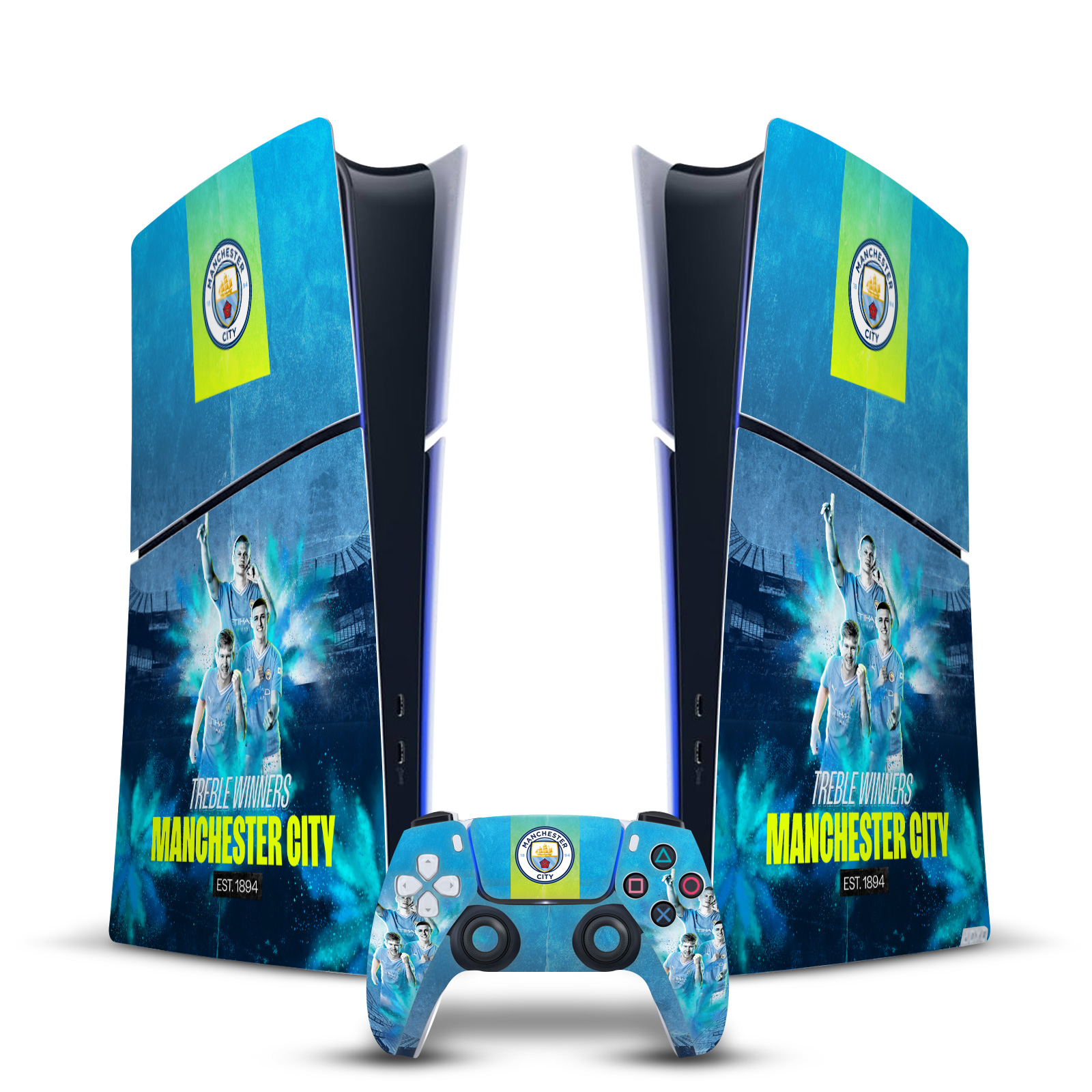 MAN CITY FC 2023/24 KIT VINYL SKIN FOR PS5 SLIM DIGITAL CONSOLE & CONTROLLER