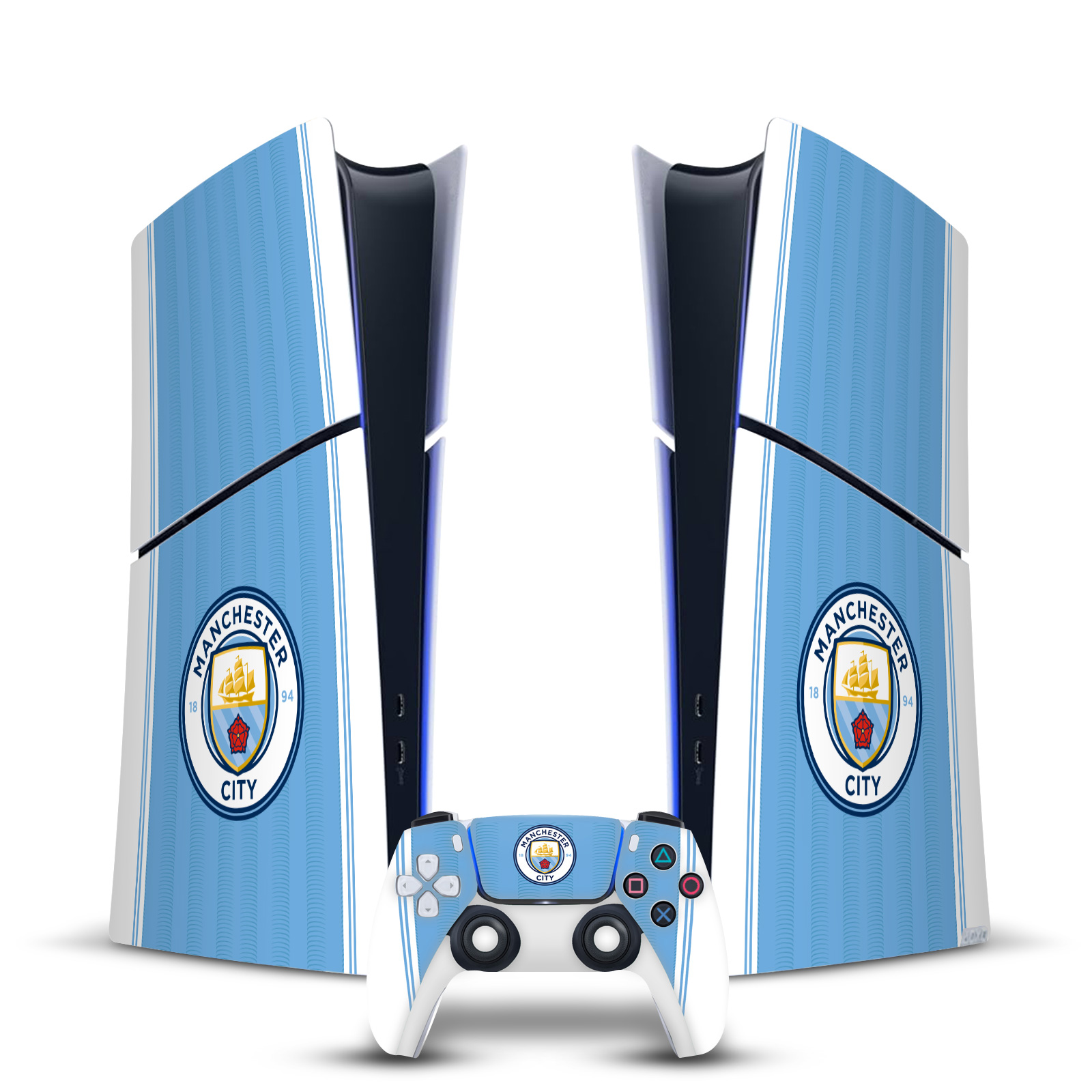 MAN CITY FC 2023/24 KIT VINYL SKIN FOR PS5 SLIM DIGITAL CONSOLE & CONTROLLER