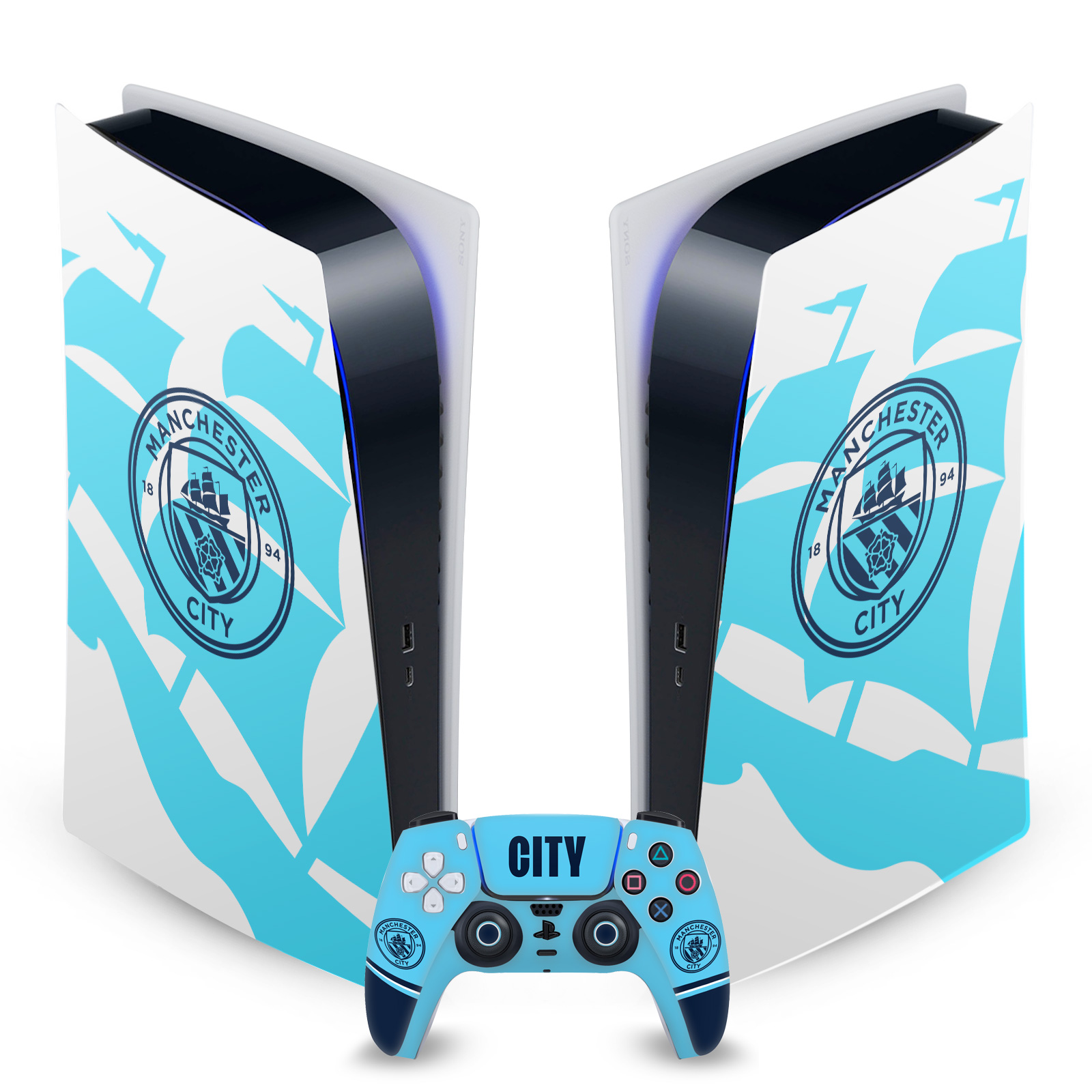 MAN CITY FC LOGO ART VINYL SKIN DECAL FOR SONY PS5 DIGITAL EDITION BUNDLE