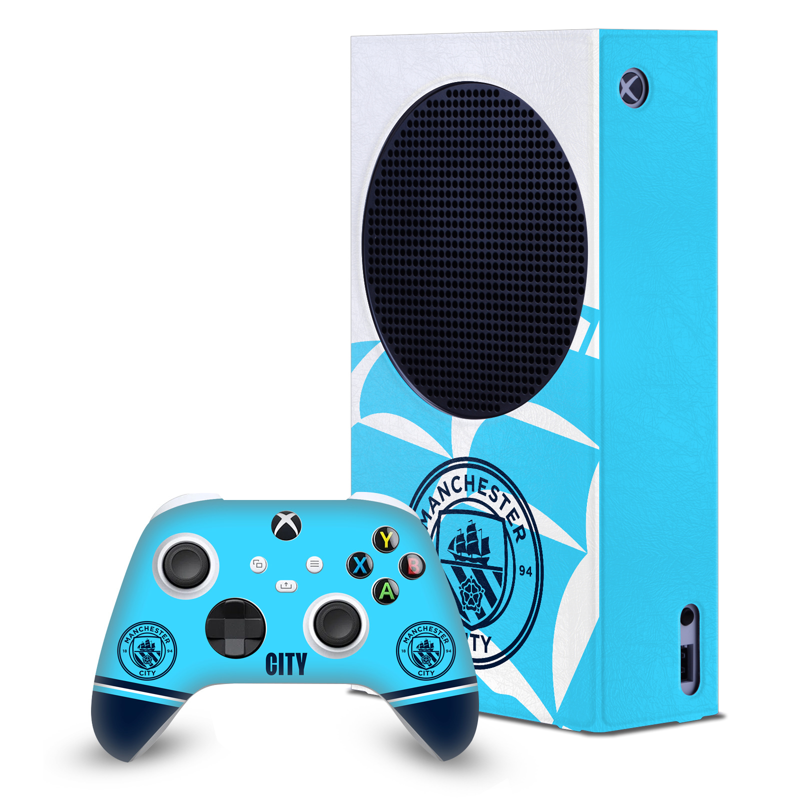 MAN CITY FC LOGO ART GAME CONSOLE WRAP AND CONTROLLER SKIN FOR XBOX SERIES S