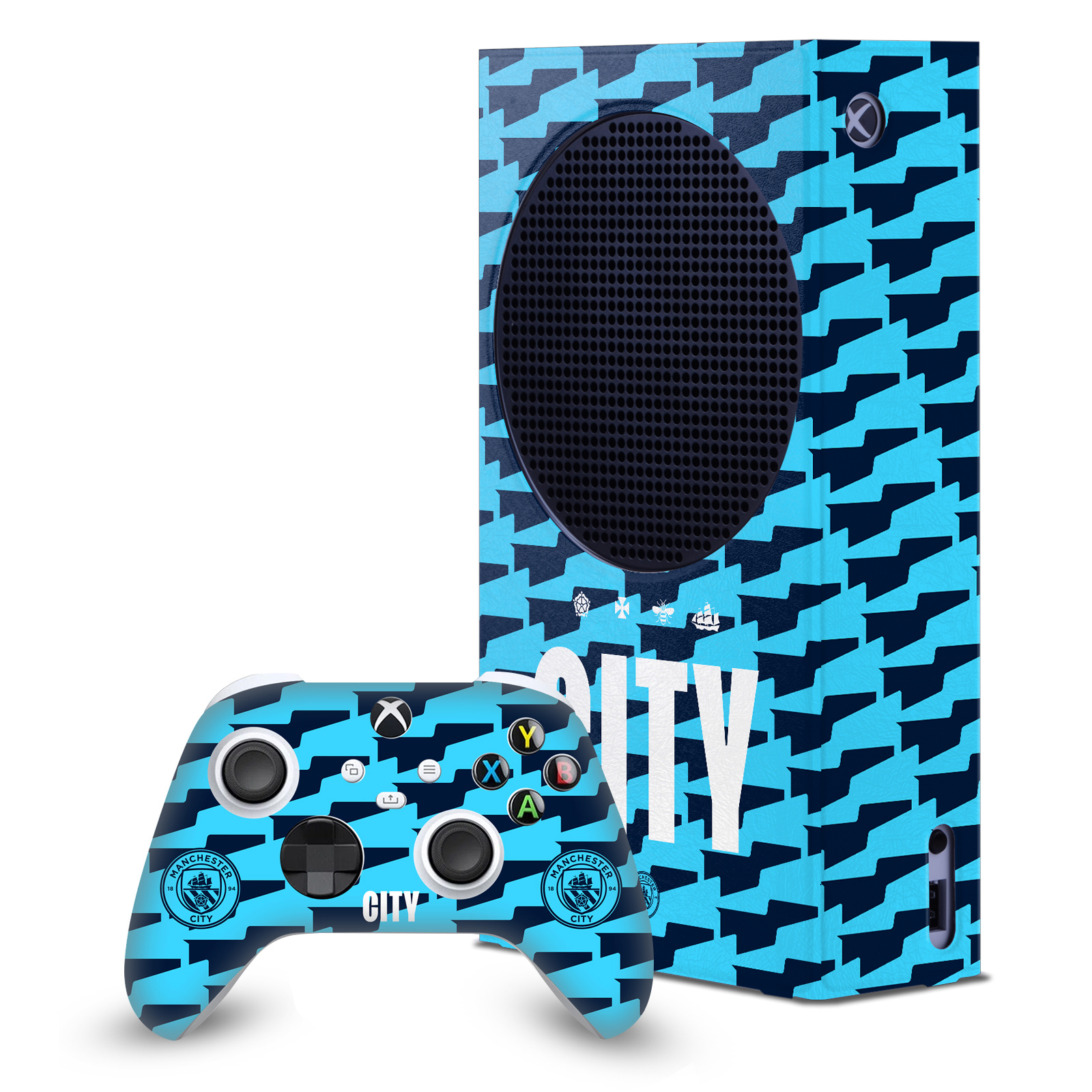 MAN CITY FC LOGO ART GAME CONSOLE WRAP AND CONTROLLER SKIN FOR XBOX SERIES S