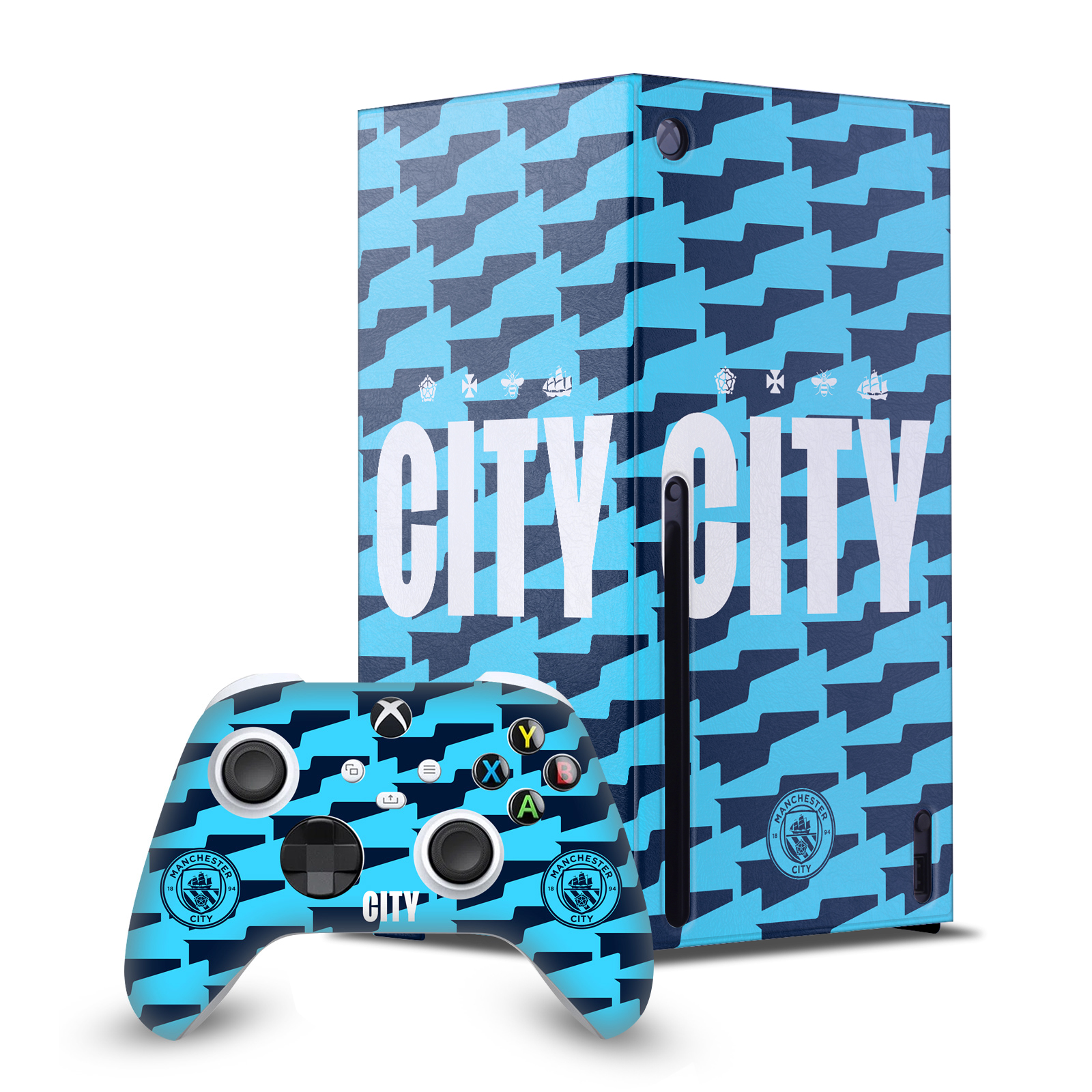 MAN CITY FC LOGO ART GAME CONSOLE WRAP AND CONTROLLER SKIN FOR XBOX SERIES X