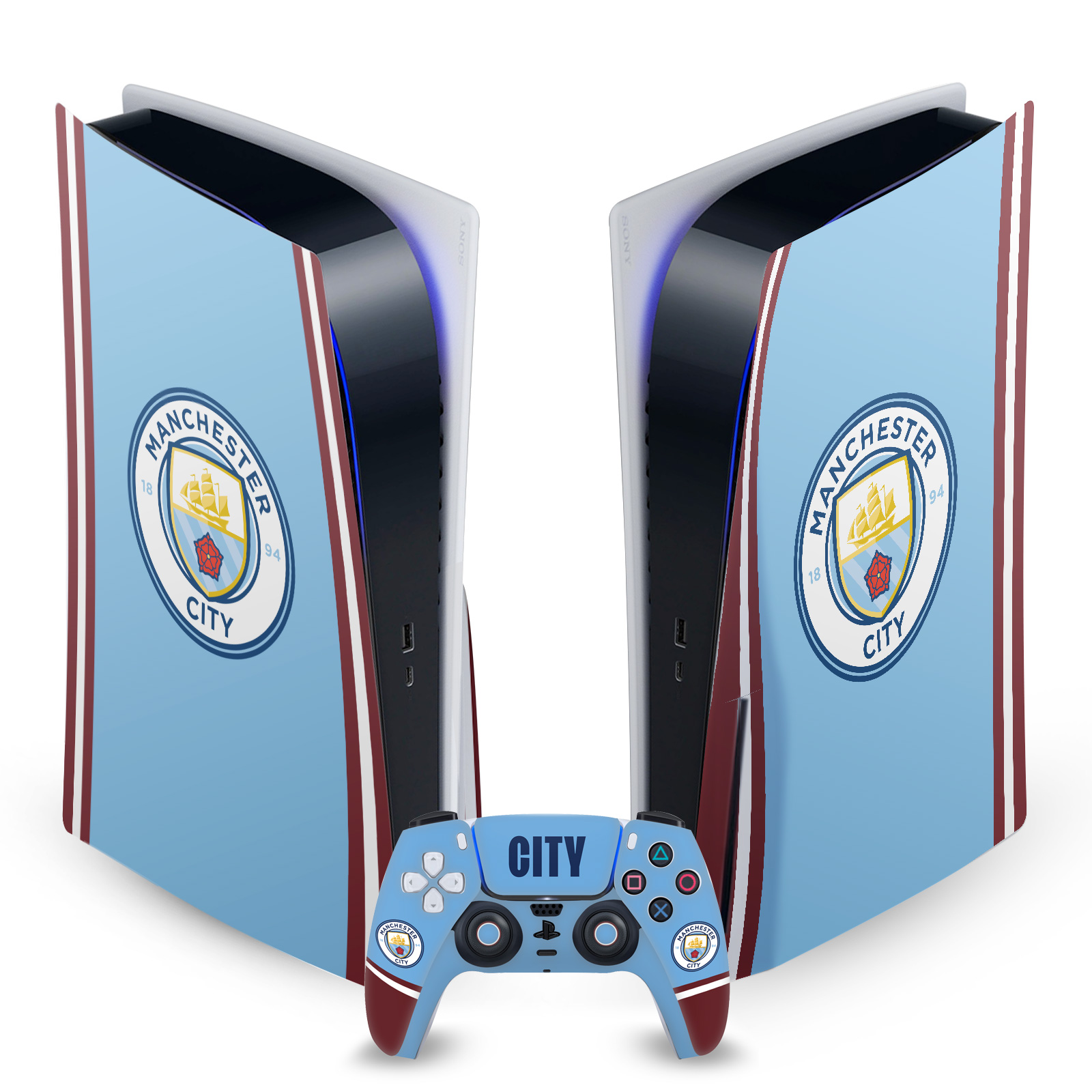 MANCHESTER CITY MAN CITY FC LOGO ART VINYL SKIN FOR SONY PS5 DISC EDITION BUNDLE