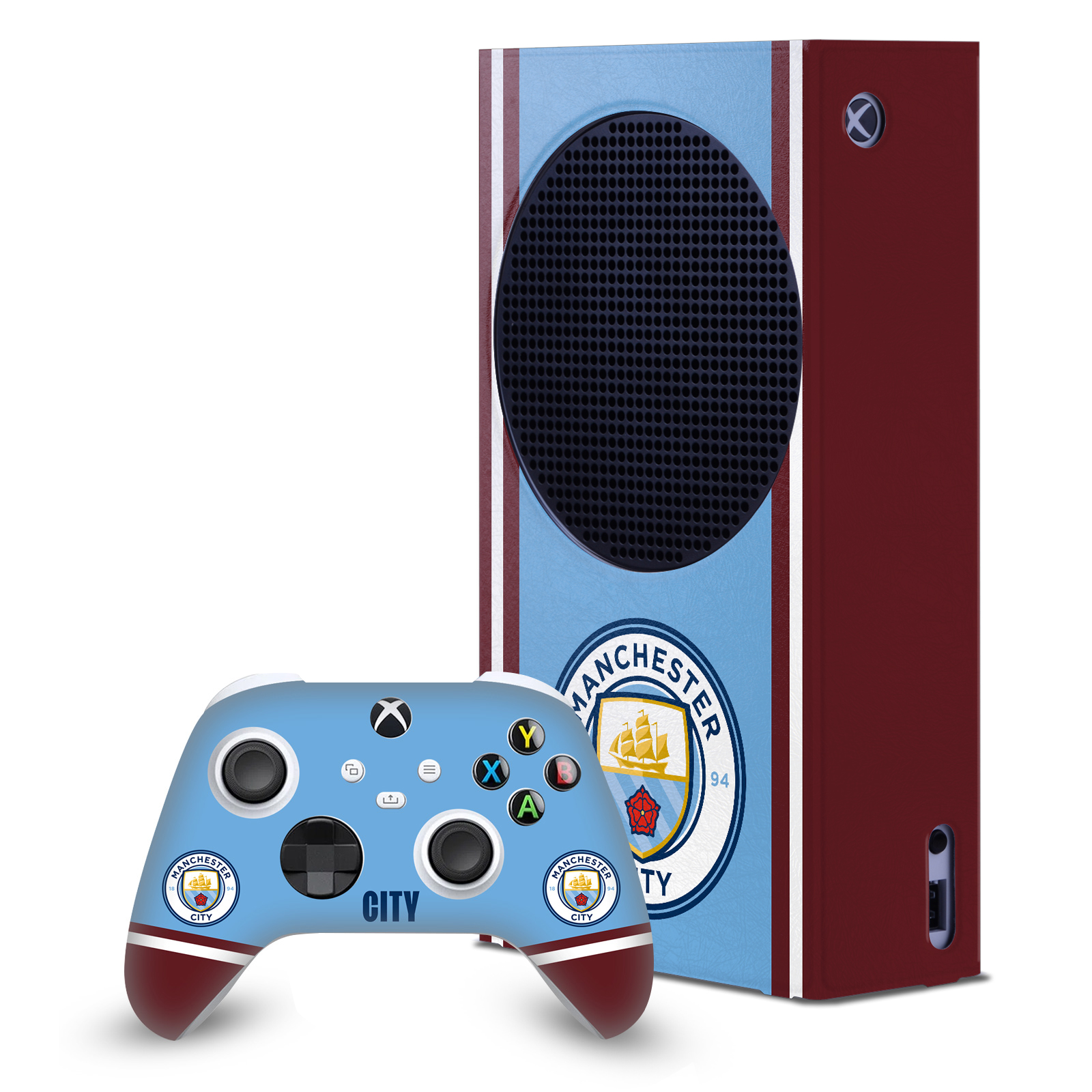 MAN CITY FC LOGO ART GAME CONSOLE WRAP AND CONTROLLER SKIN FOR XBOX SERIES S