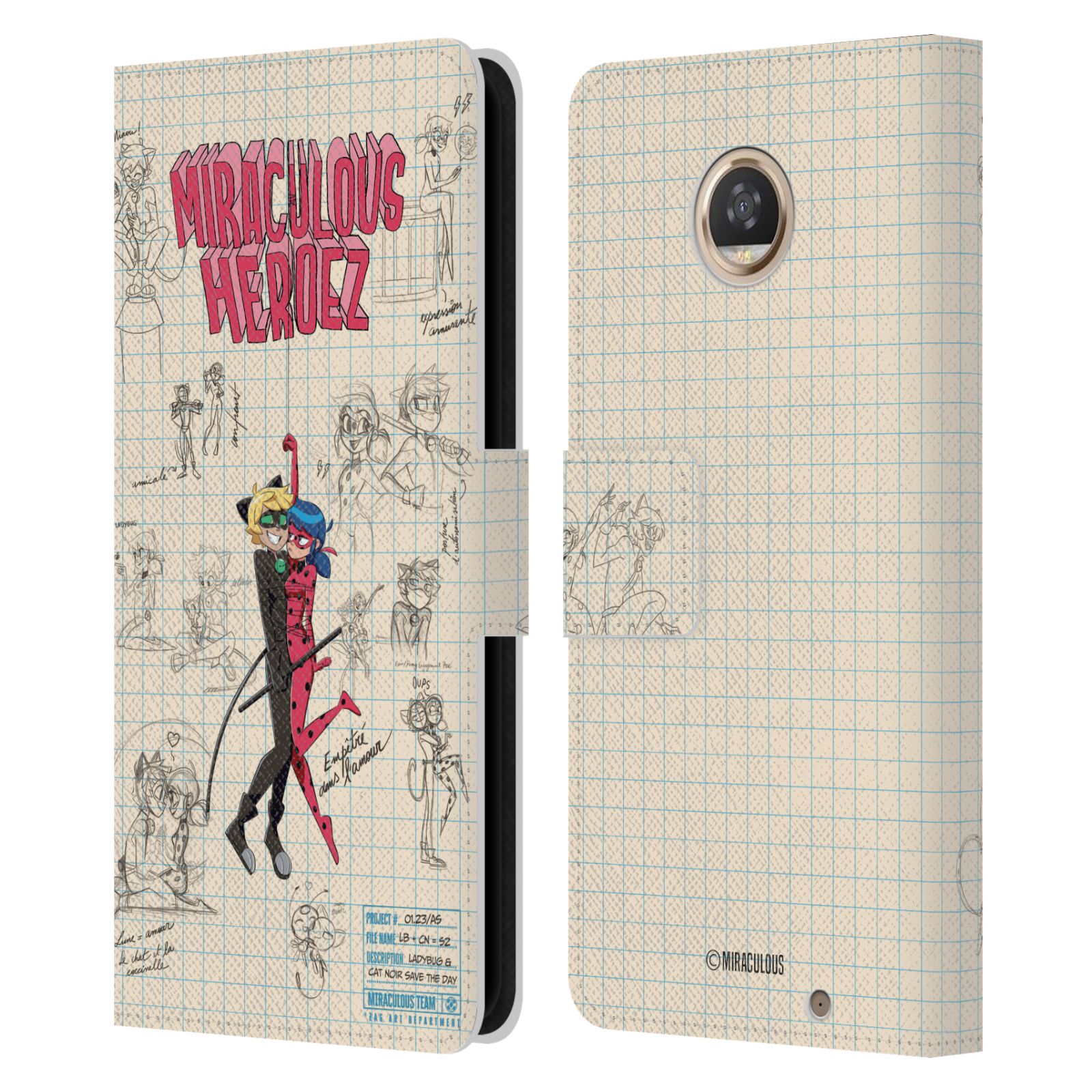 OFFICIAL MIRACULOUS LADYBUG SKETCHES LEATHER BOOK CASE FOR MOTOROLA PHONES 2