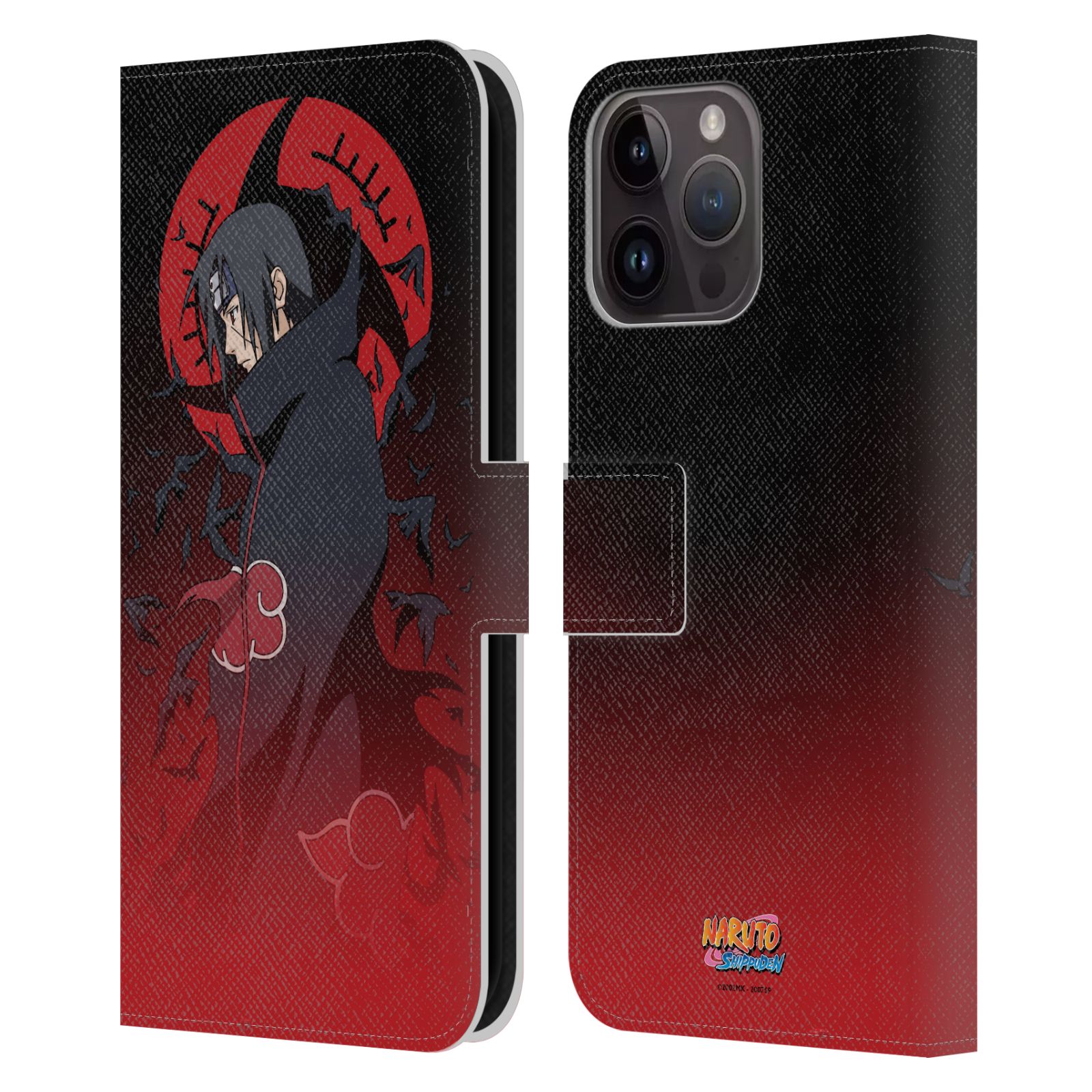 Itachi Crimson Moon Leather Wallet Case for iPhone 15 Pro Max