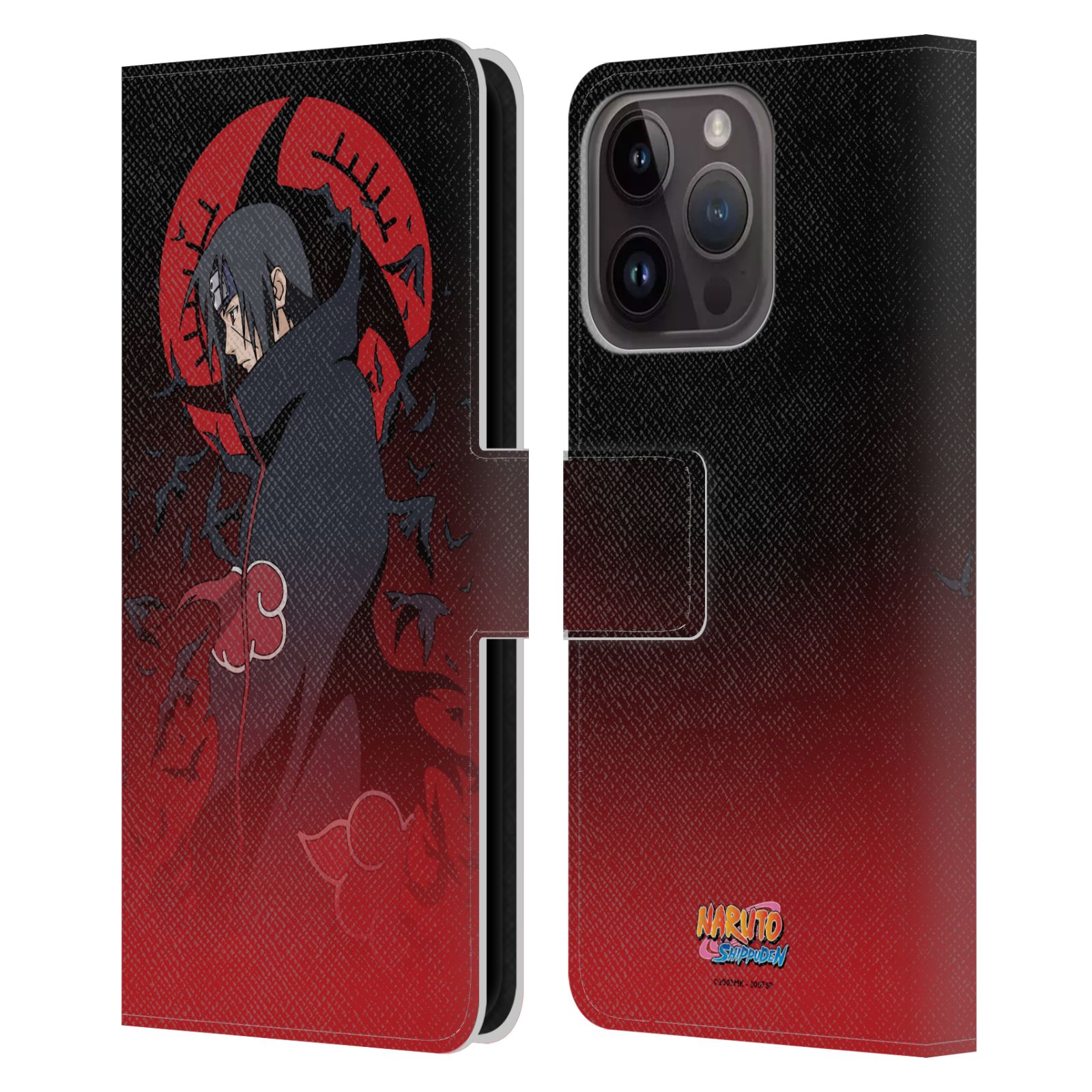 Itachi Crimson Moon Leather Wallet Case for iPhone 15 Pro
