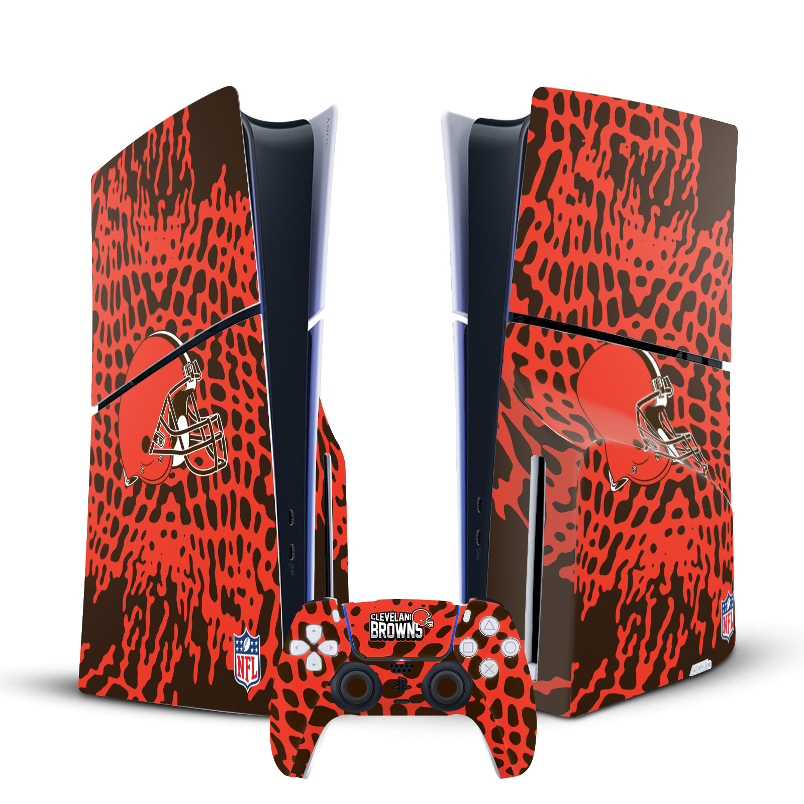 NFL CLEVELAND BROWNS VINYL SKIN DECAL FOR PS5 SLIM DISC CONSOLE & CONTROLLER