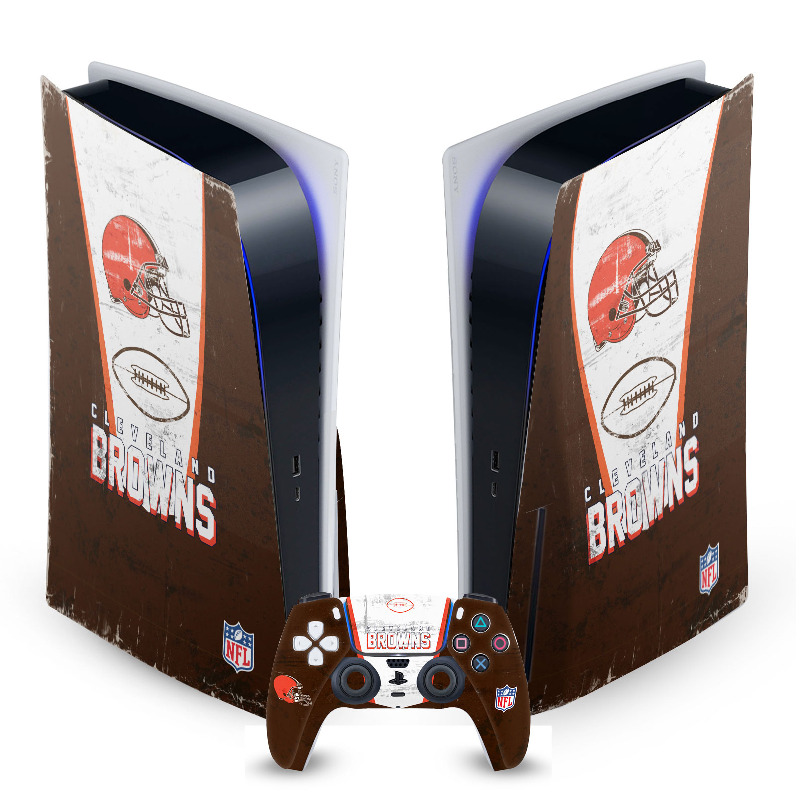 OFFICIAL NFL CLEVELAND BROWNS VINYL SKIN DECAL FOR SONY PS5 DISC EDITION BUNDLE