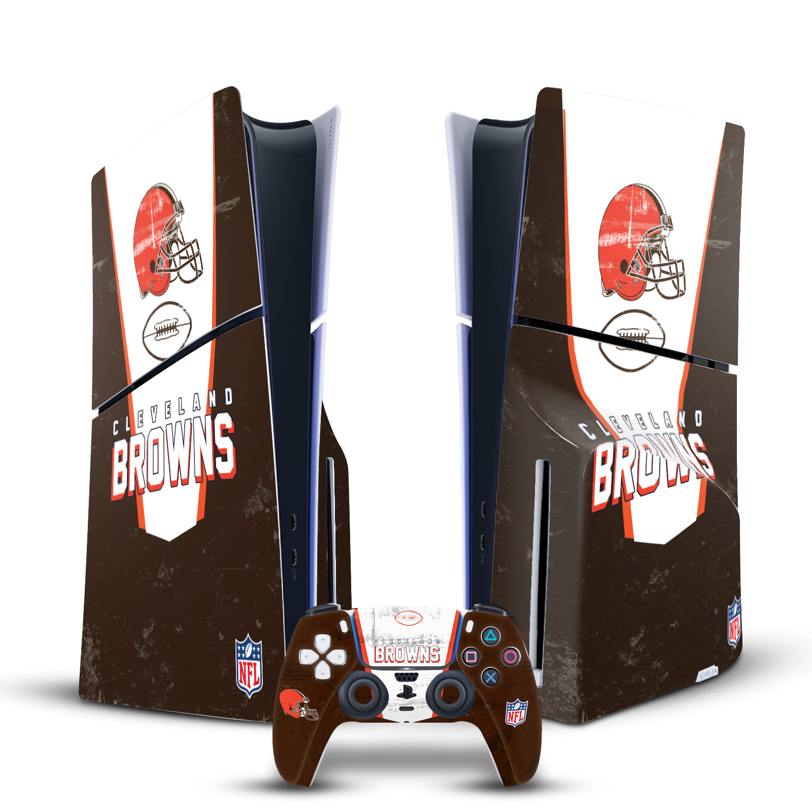 NFL CLEVELAND BROWNS VINYL SKIN DECAL FOR PS5 SLIM DISC CONSOLE & CONTROLLER