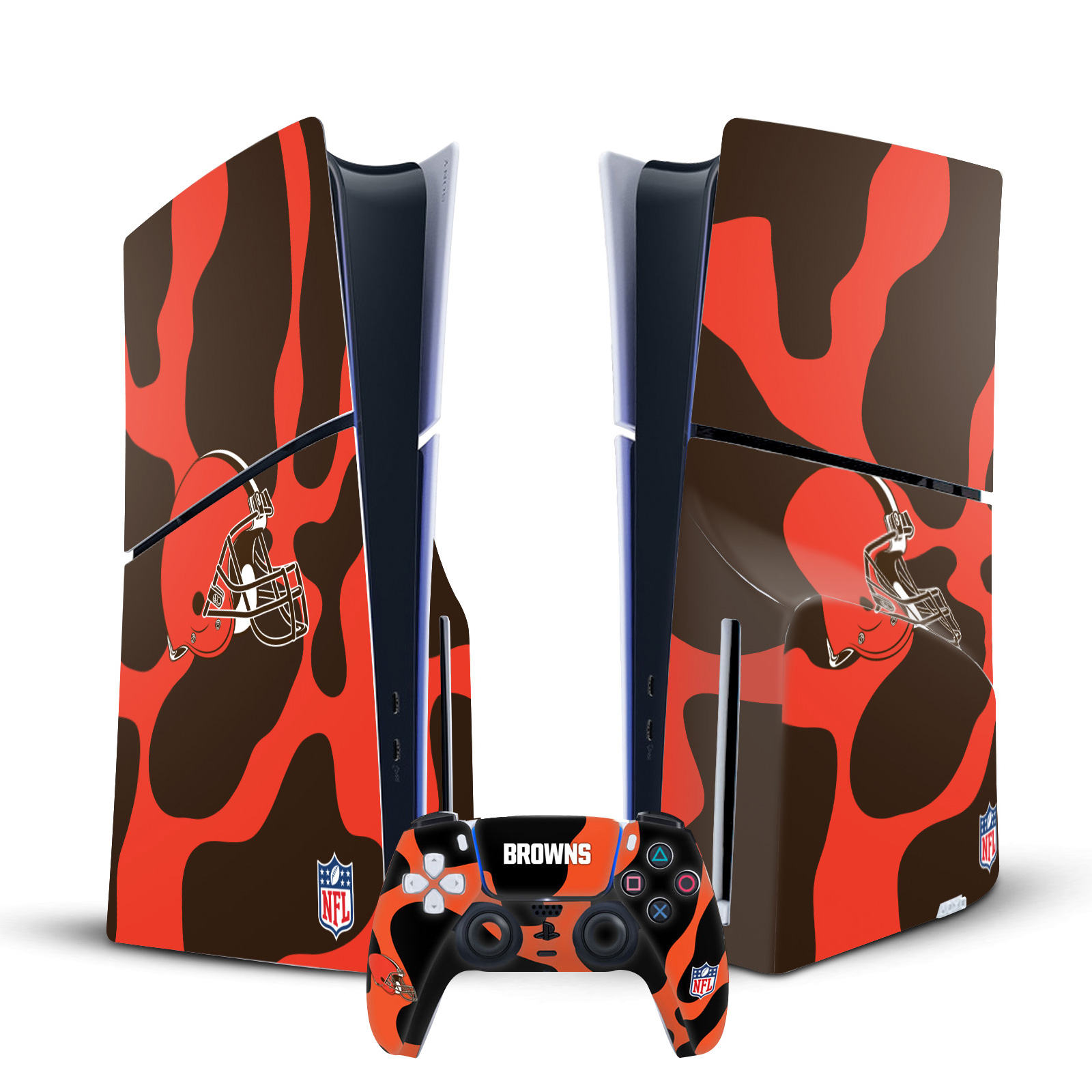 NFL CLEVELAND BROWNS VINYL SKIN DECAL FOR PS5 SLIM DISC CONSOLE & CONTROLLER