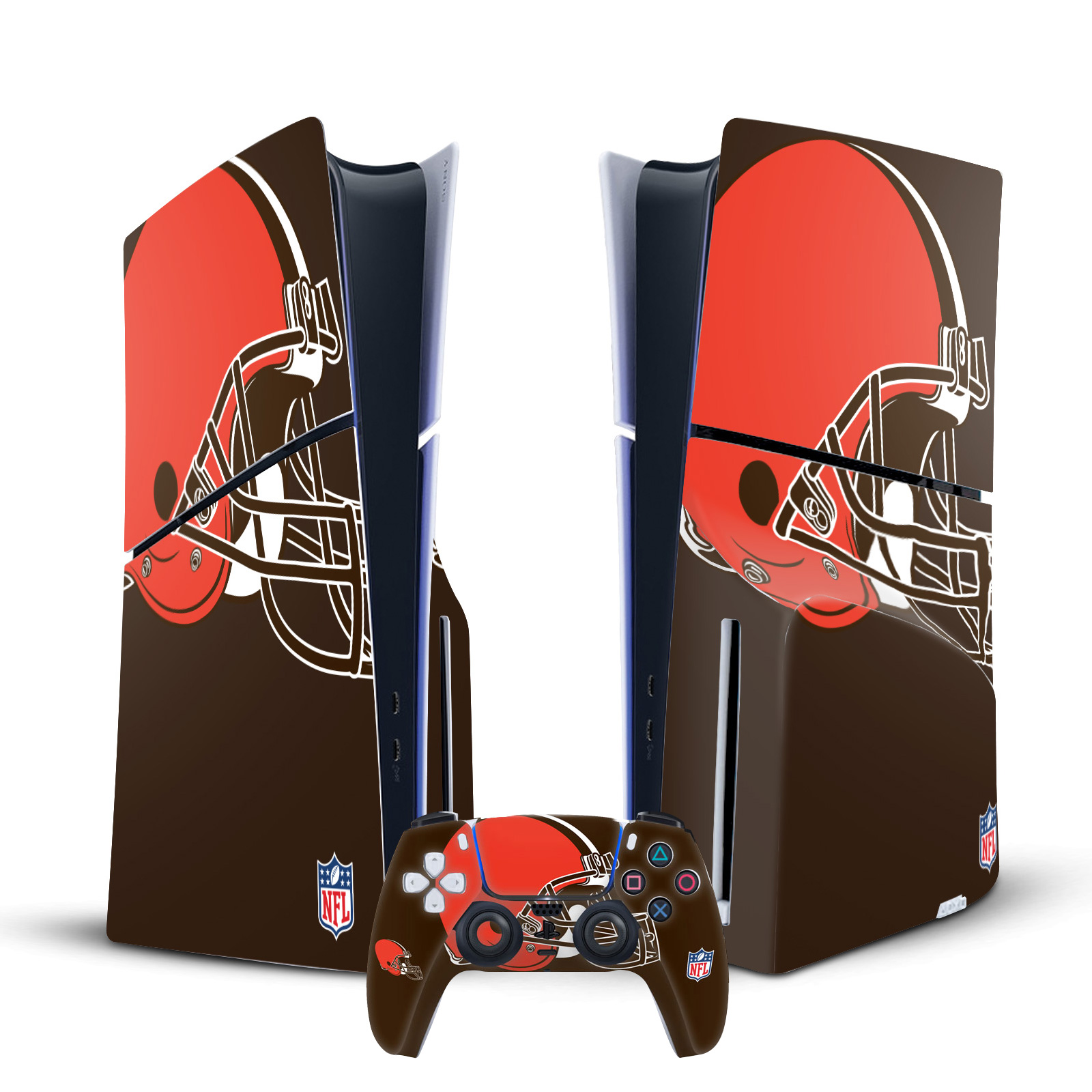 NFL CLEVELAND BROWNS VINYL SKIN DECAL FOR PS5 SLIM DISC CONSOLE & CONTROLLER