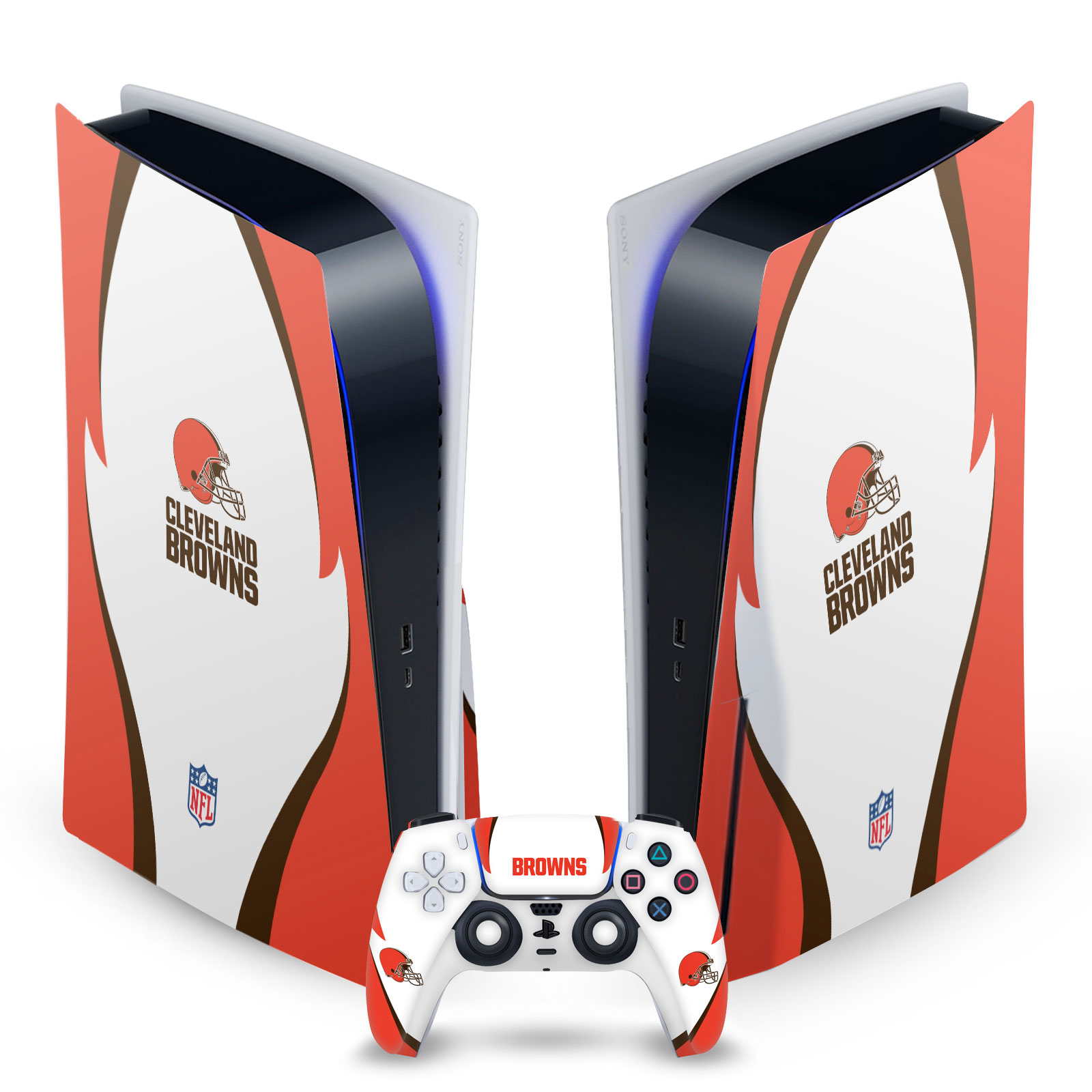 OFFICIAL NFL CLEVELAND BROWNS VINYL SKIN DECAL FOR SONY PS5 DISC EDITION BUNDLE