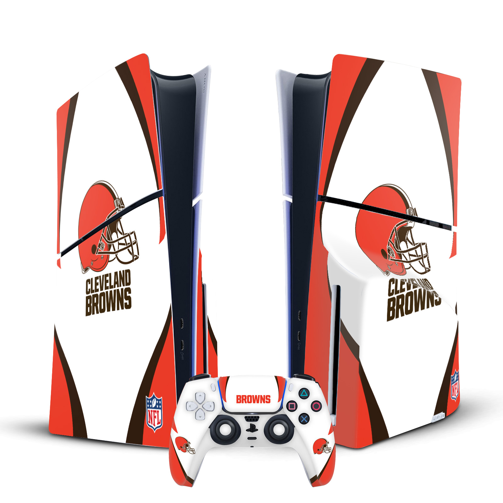 NFL CLEVELAND BROWNS VINYL SKIN DECAL FOR PS5 SLIM DISC CONSOLE & CONTROLLER